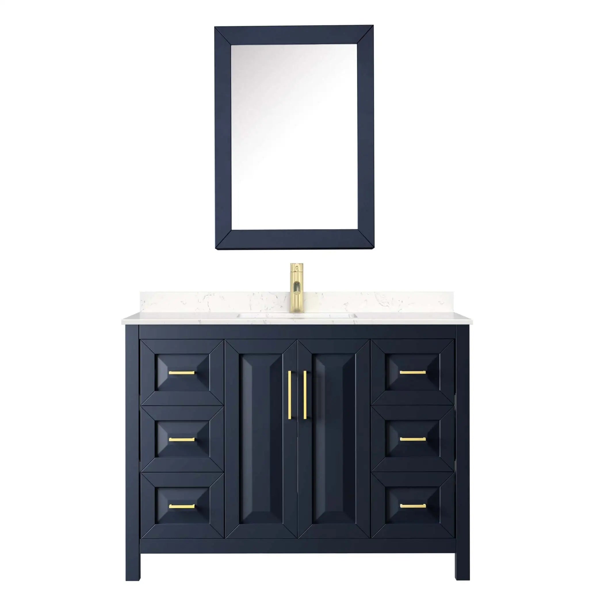 48" Daria Single Bathroom Vanity in Dark Blue with Brushed Gold Trim & Medicine Cabinet by Wyndham