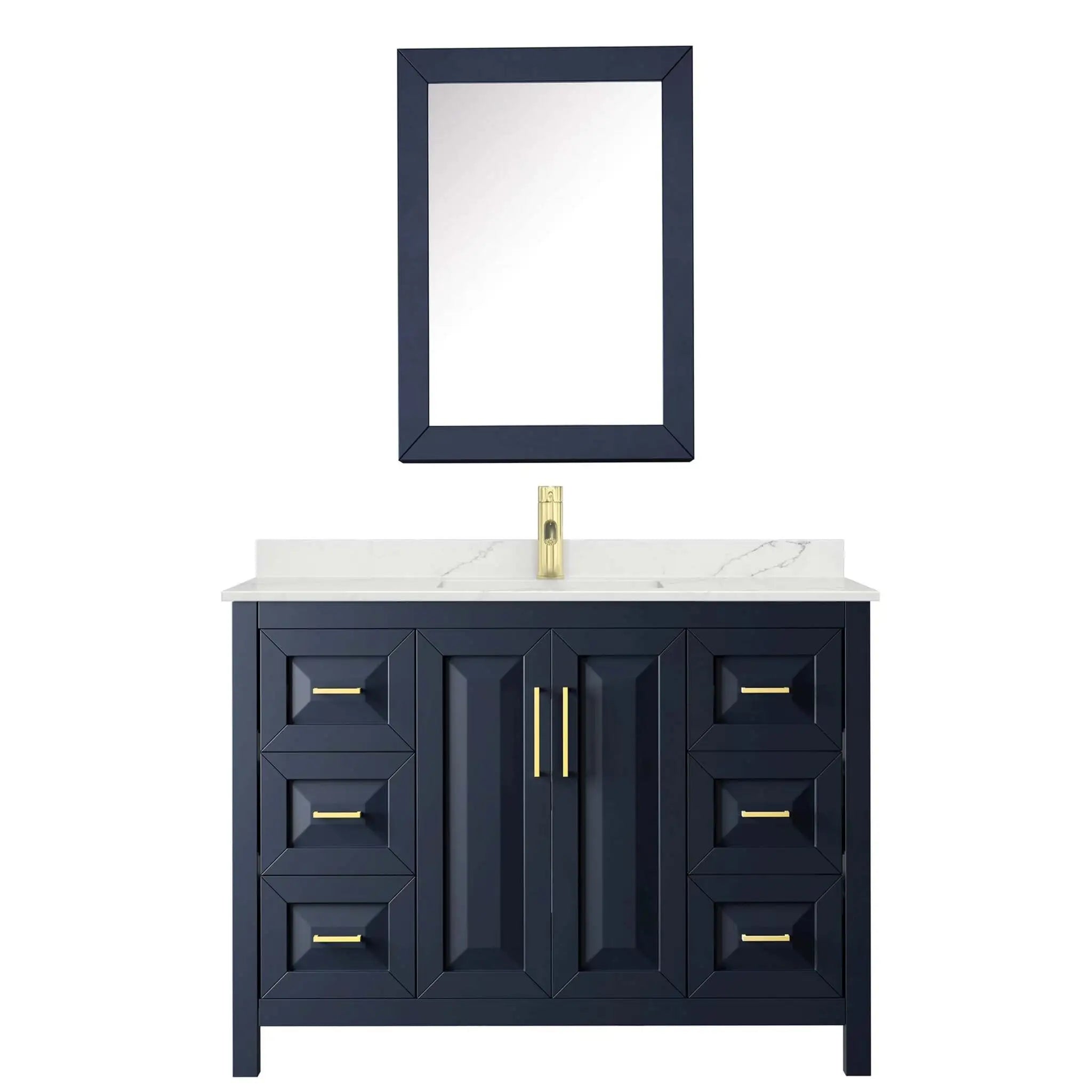 48" Daria Single Bathroom Vanity in Dark Blue with Brushed Gold Trim & Medicine Cabinet by Wyndham
