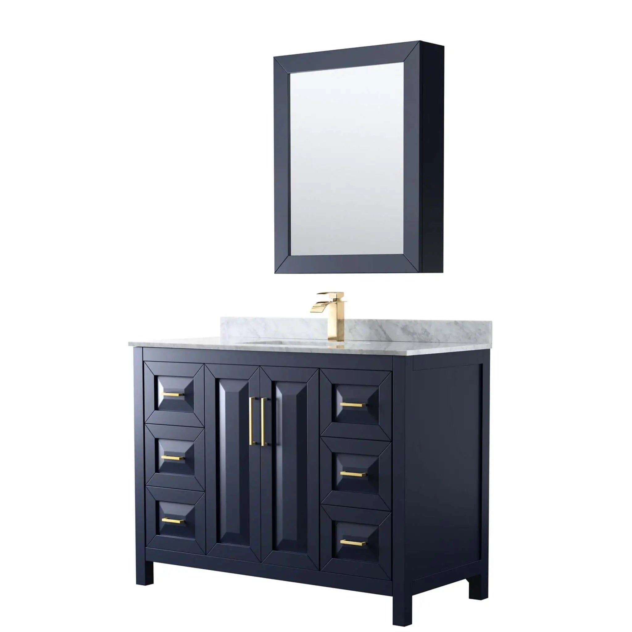 48" Daria Single Bathroom Vanity in Dark Blue with Brushed Gold Trim & Medicine Cabinet by Wyndham