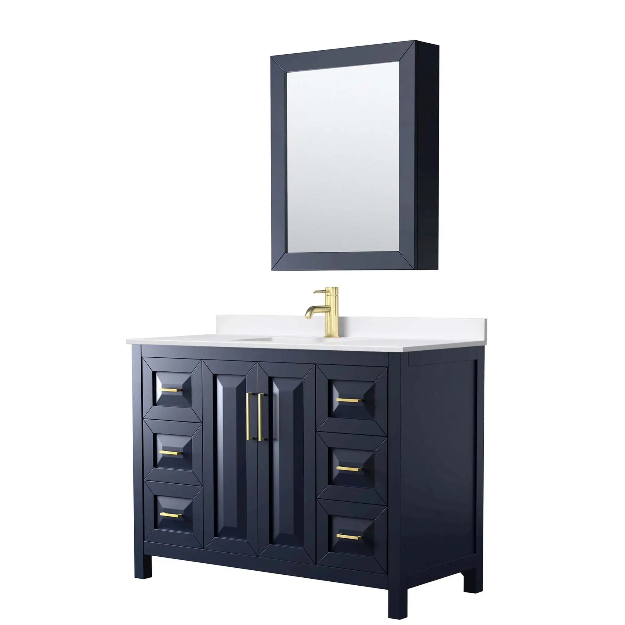 48" Daria Single Bathroom Vanity in Dark Blue with Brushed Gold Trim & Medicine Cabinet by Wyndham