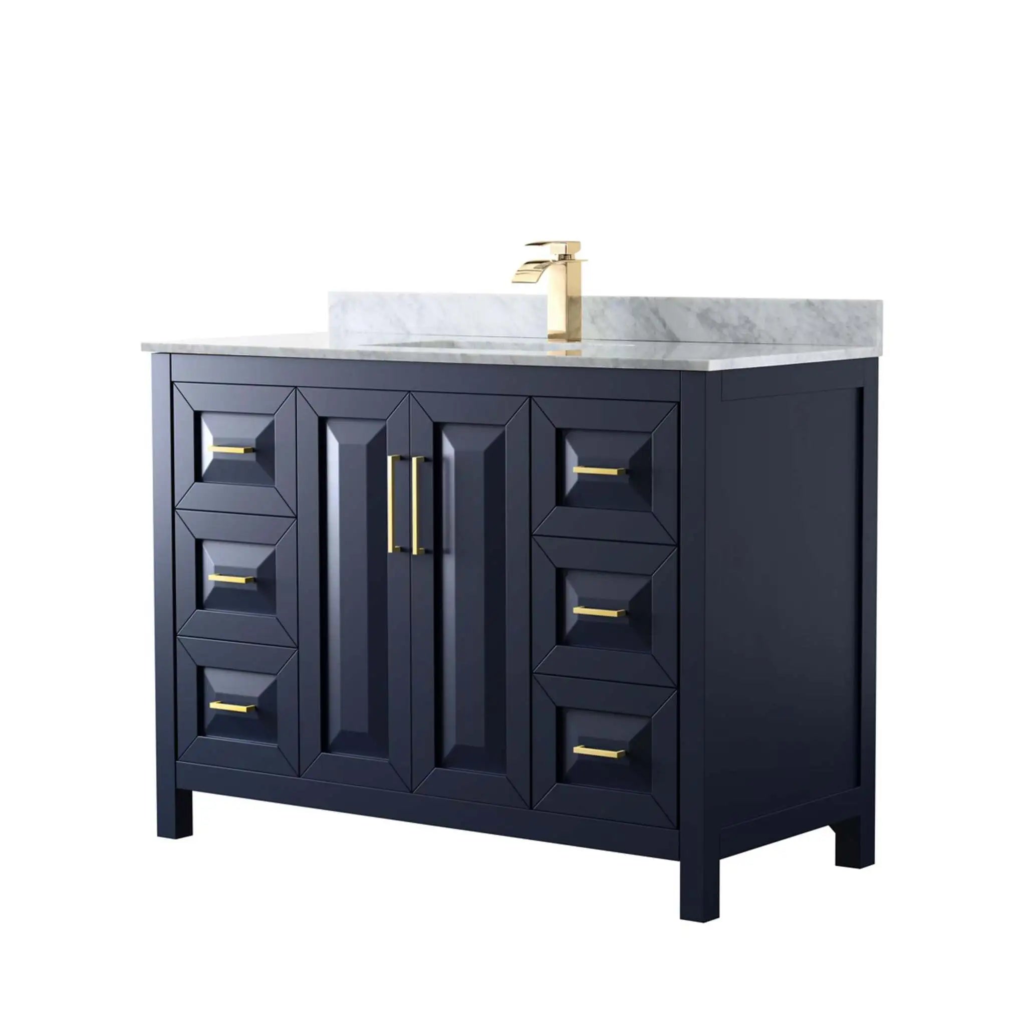 48" Daria Single Bathroom Vanity in Dark Blue with Brushed Gold Trim by Wyndham