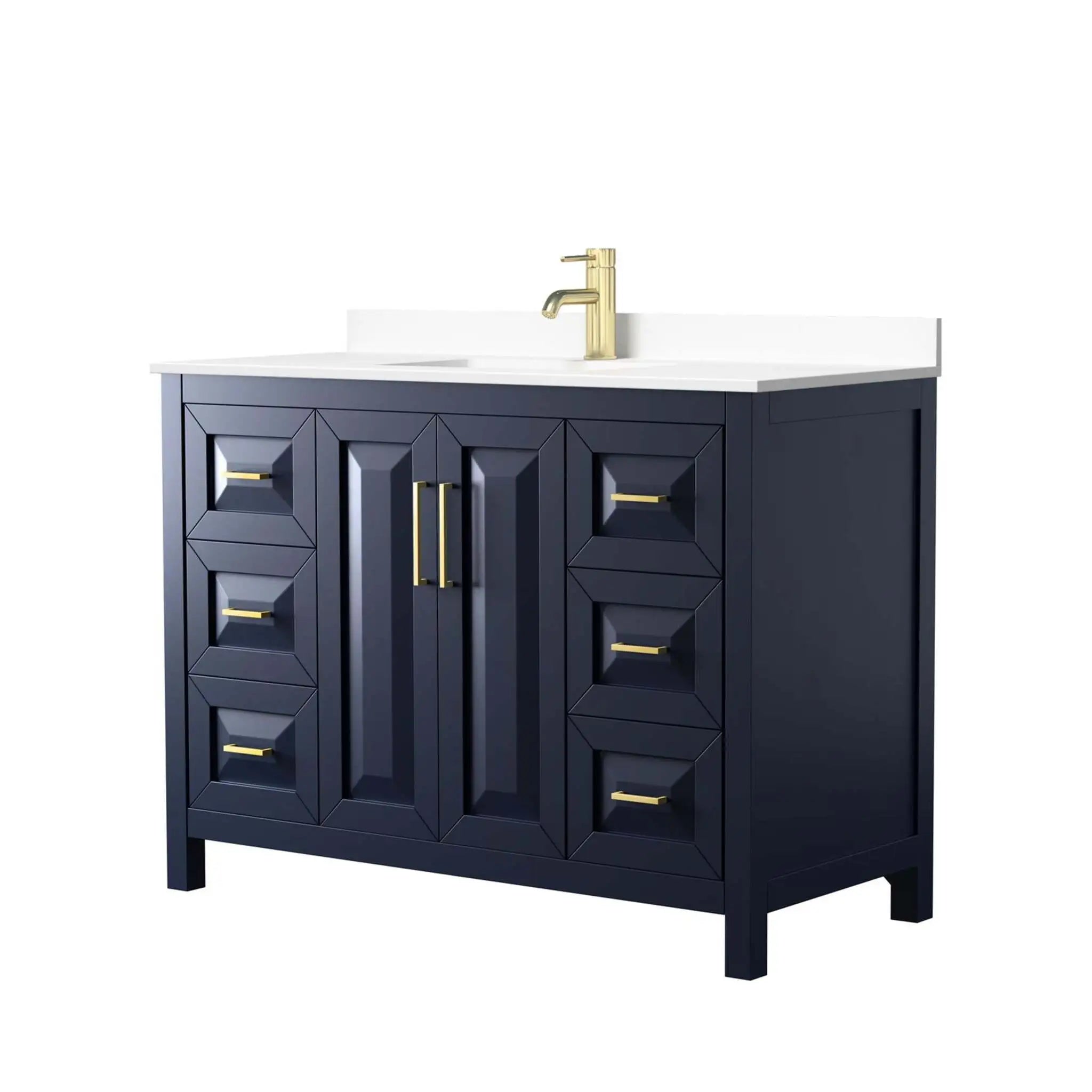 48" Daria Single Bathroom Vanity in Dark Blue with Brushed Gold Trim by Wyndham