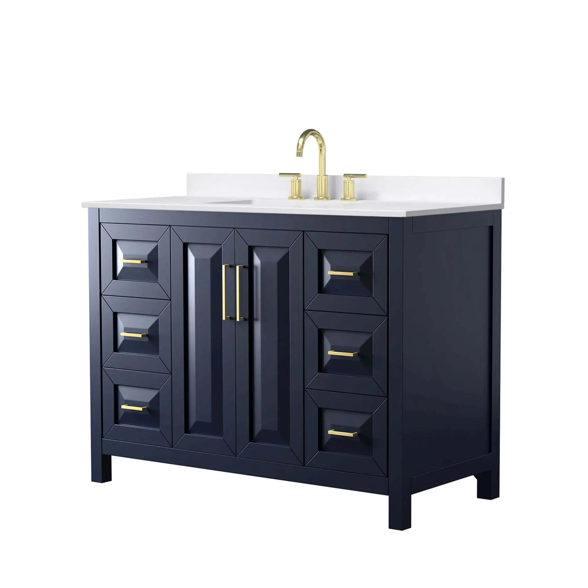 48" Daria Single Bathroom Vanity in Dark Blue with Brushed Gold Trim by Wyndham