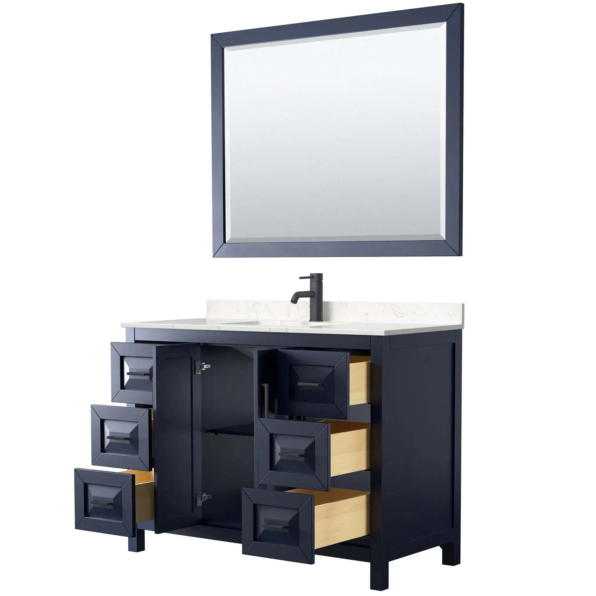 48" Daria Single Bathroom Vanity in Dark Blue with Matte Black Trim & 46" Mirror by Wyndham