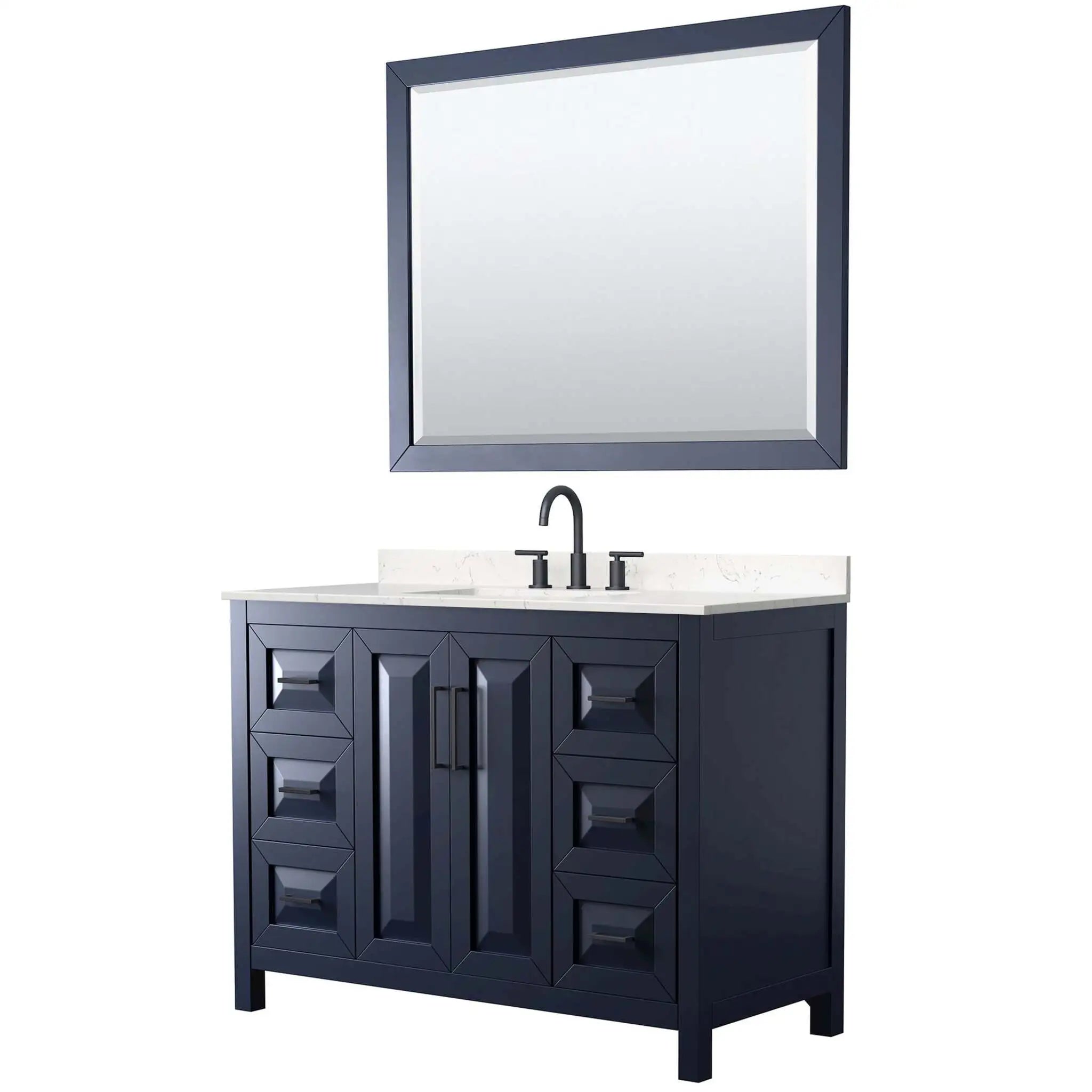 48" Daria Single Bathroom Vanity in Dark Blue with Matte Black Trim & 46" Mirror by Wyndham