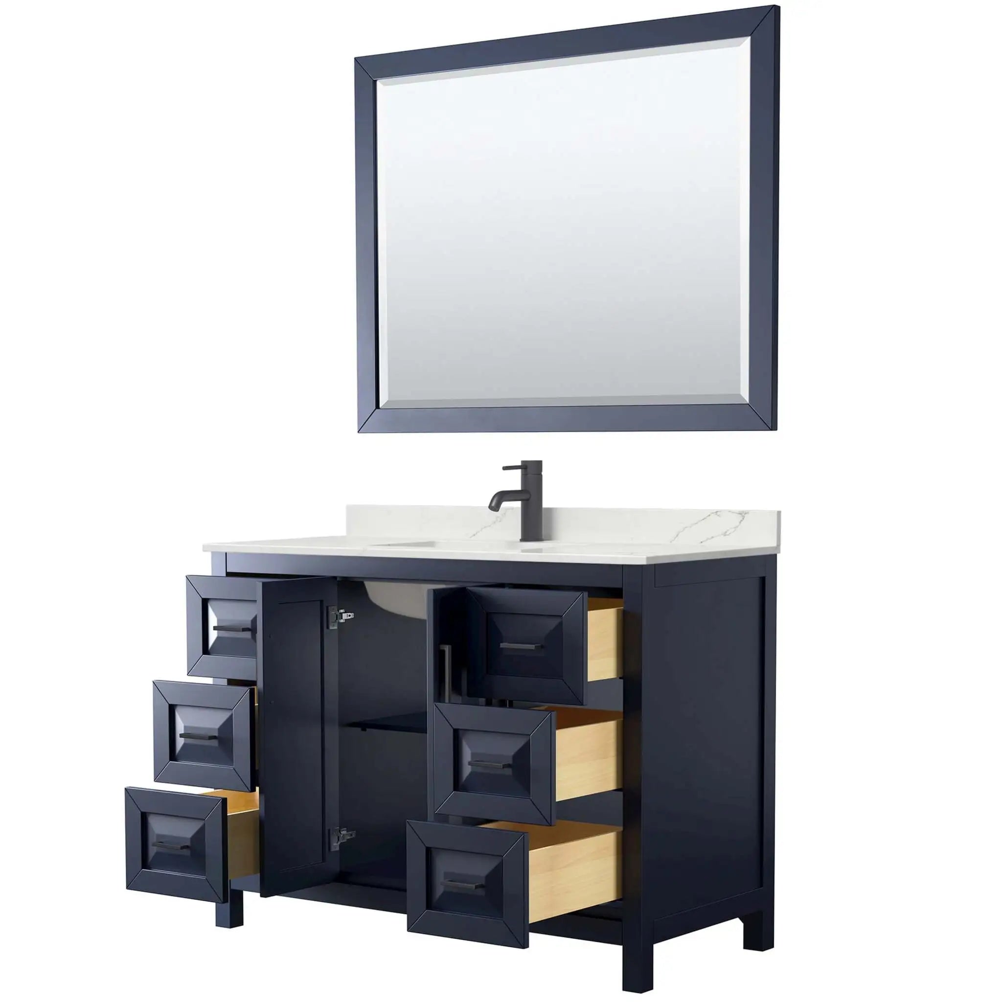 48" Daria Single Bathroom Vanity in Dark Blue with Matte Black Trim & 46" Mirror by Wyndham