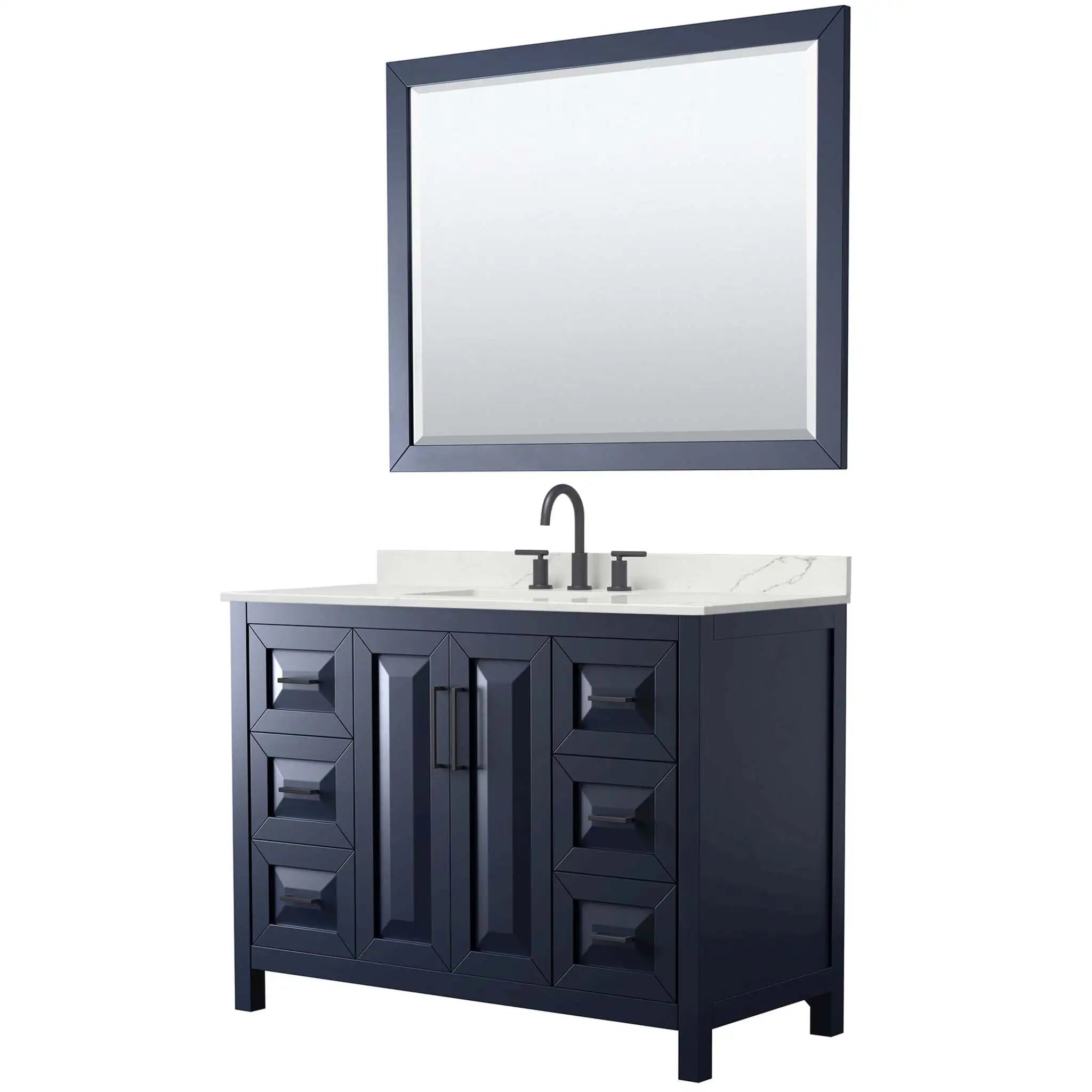 48" Daria Single Bathroom Vanity in Dark Blue with Matte Black Trim & 46" Mirror by Wyndham
