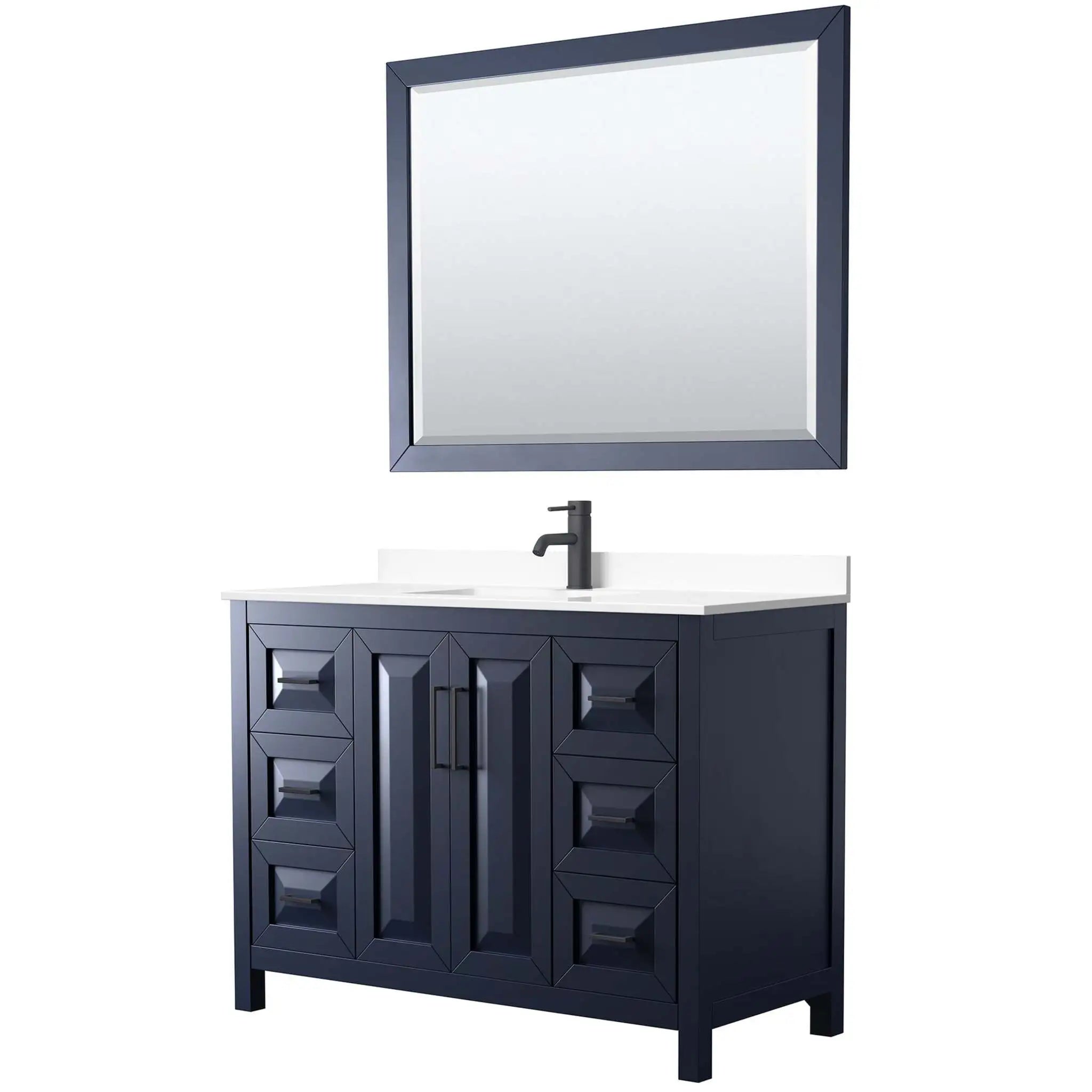 48" Daria Single Bathroom Vanity in Dark Blue with Matte Black Trim & 46" Mirror by Wyndham