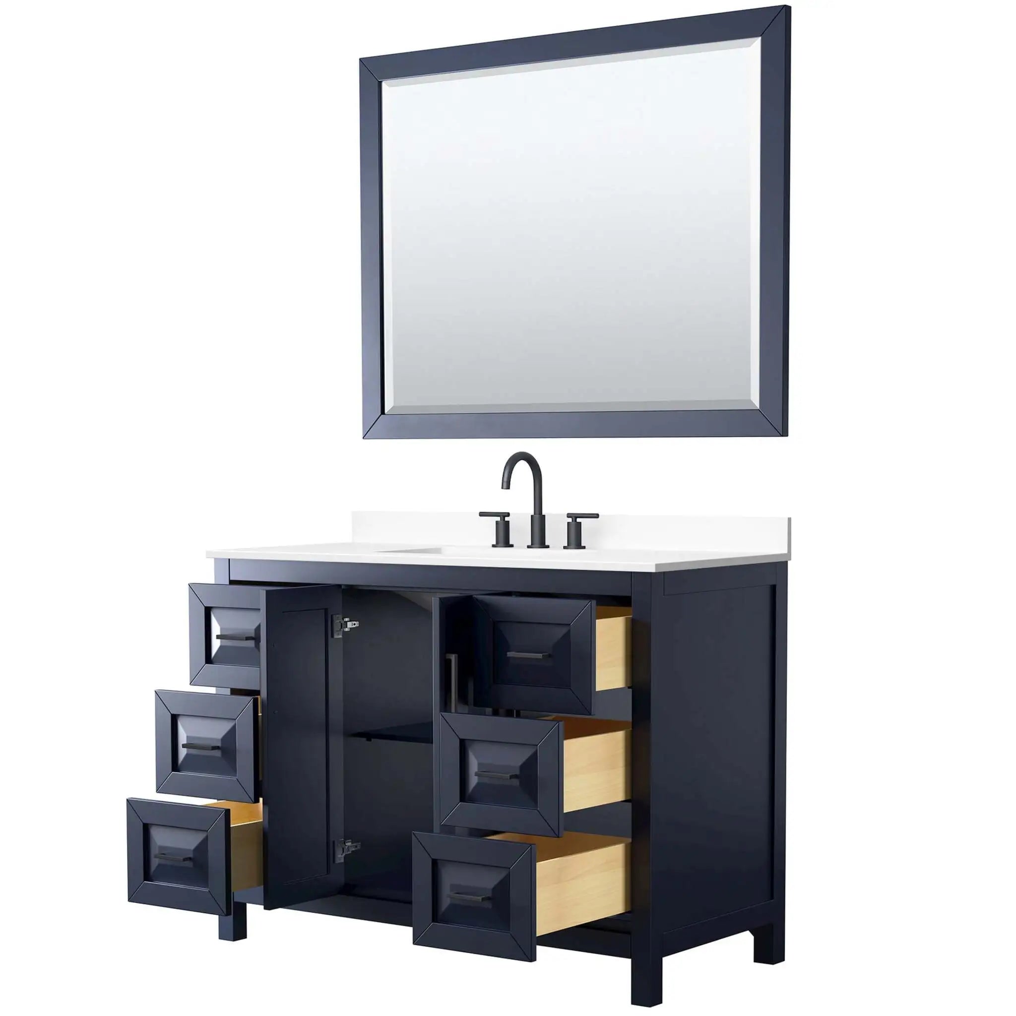 48" Daria Single Bathroom Vanity in Dark Blue with Matte Black Trim & 46" Mirror by Wyndham
