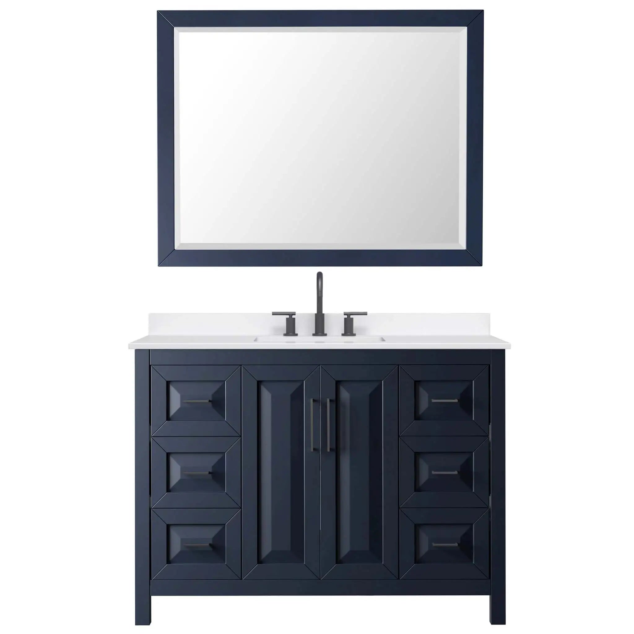 48" Daria Single Bathroom Vanity in Dark Blue with Matte Black Trim & 46" Mirror by Wyndham