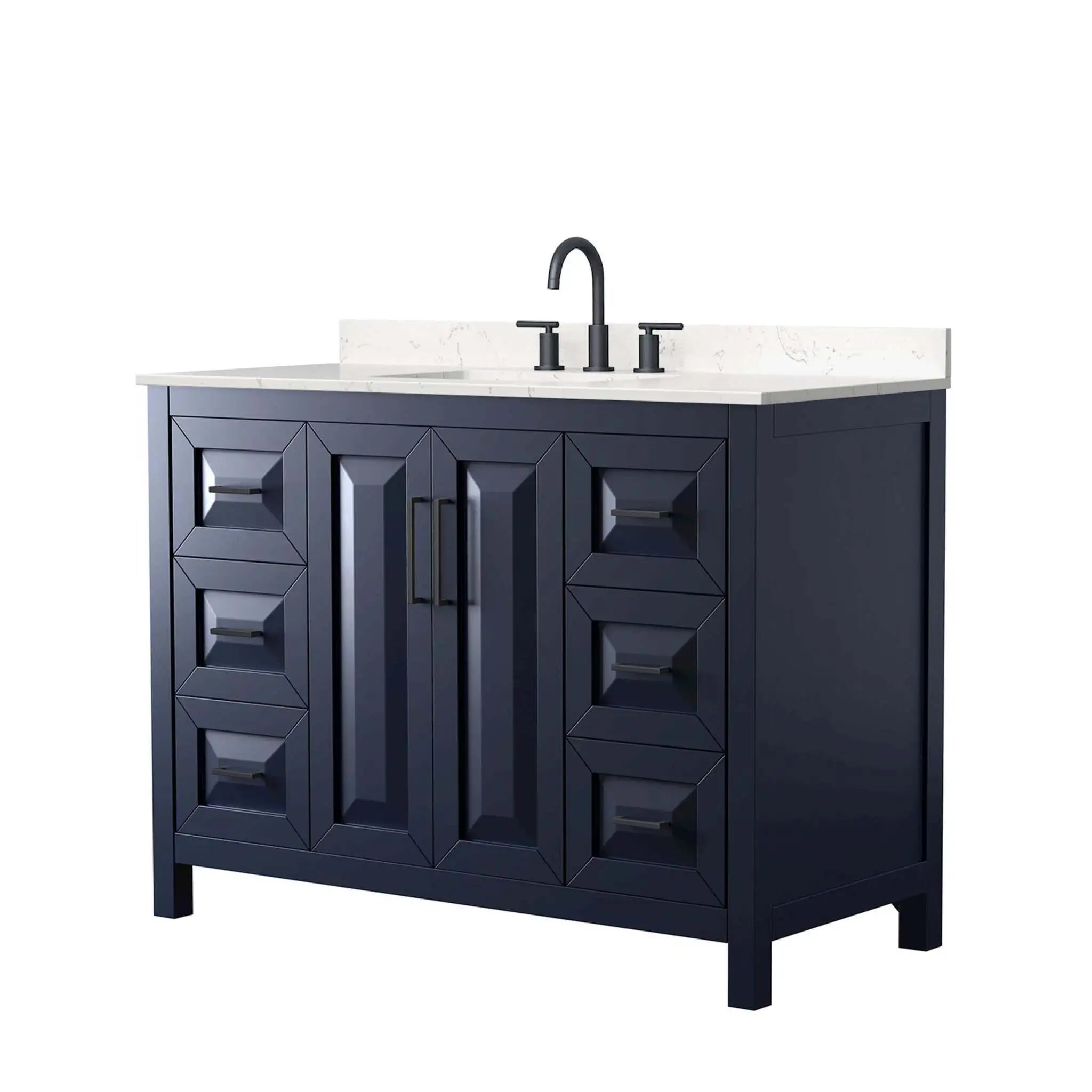 48" Daria Single Bathroom Vanity in Dark Blue with Matte Black Trim by Wyndham