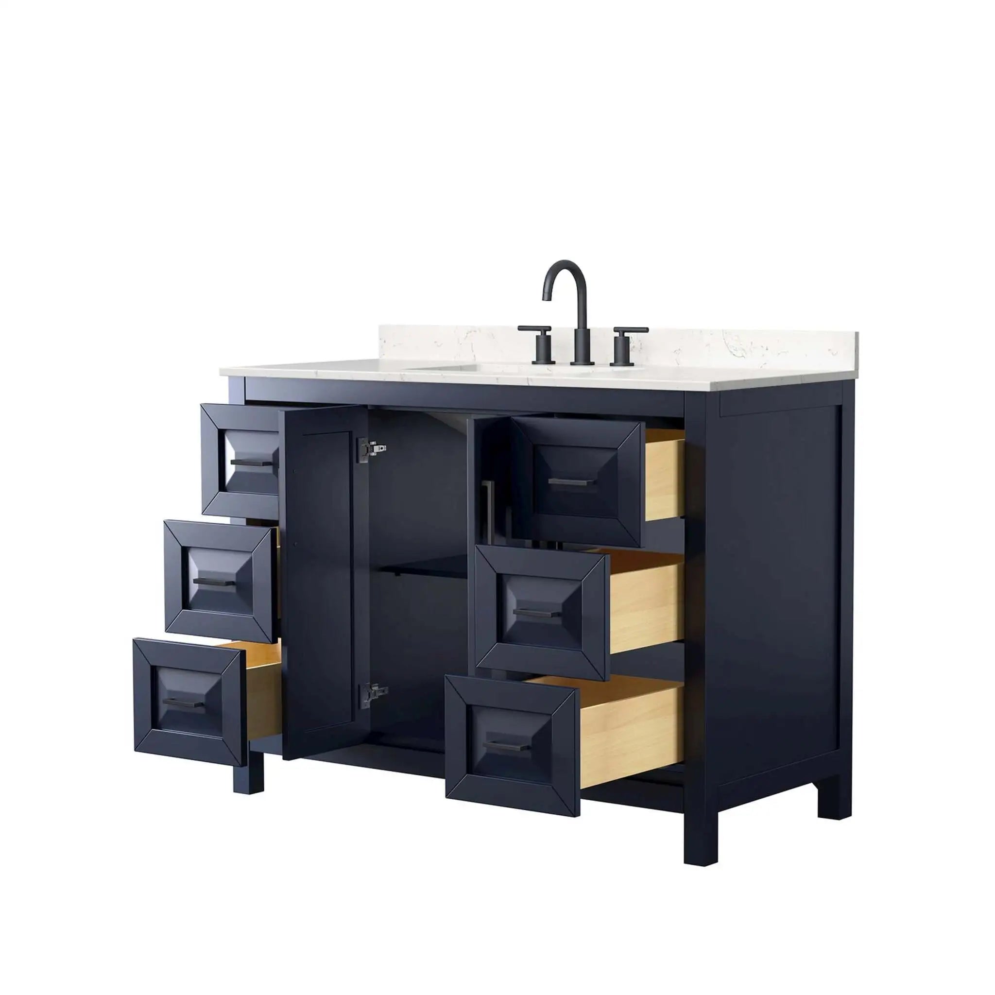 48" Daria Single Bathroom Vanity in Dark Blue with Matte Black Trim by Wyndham