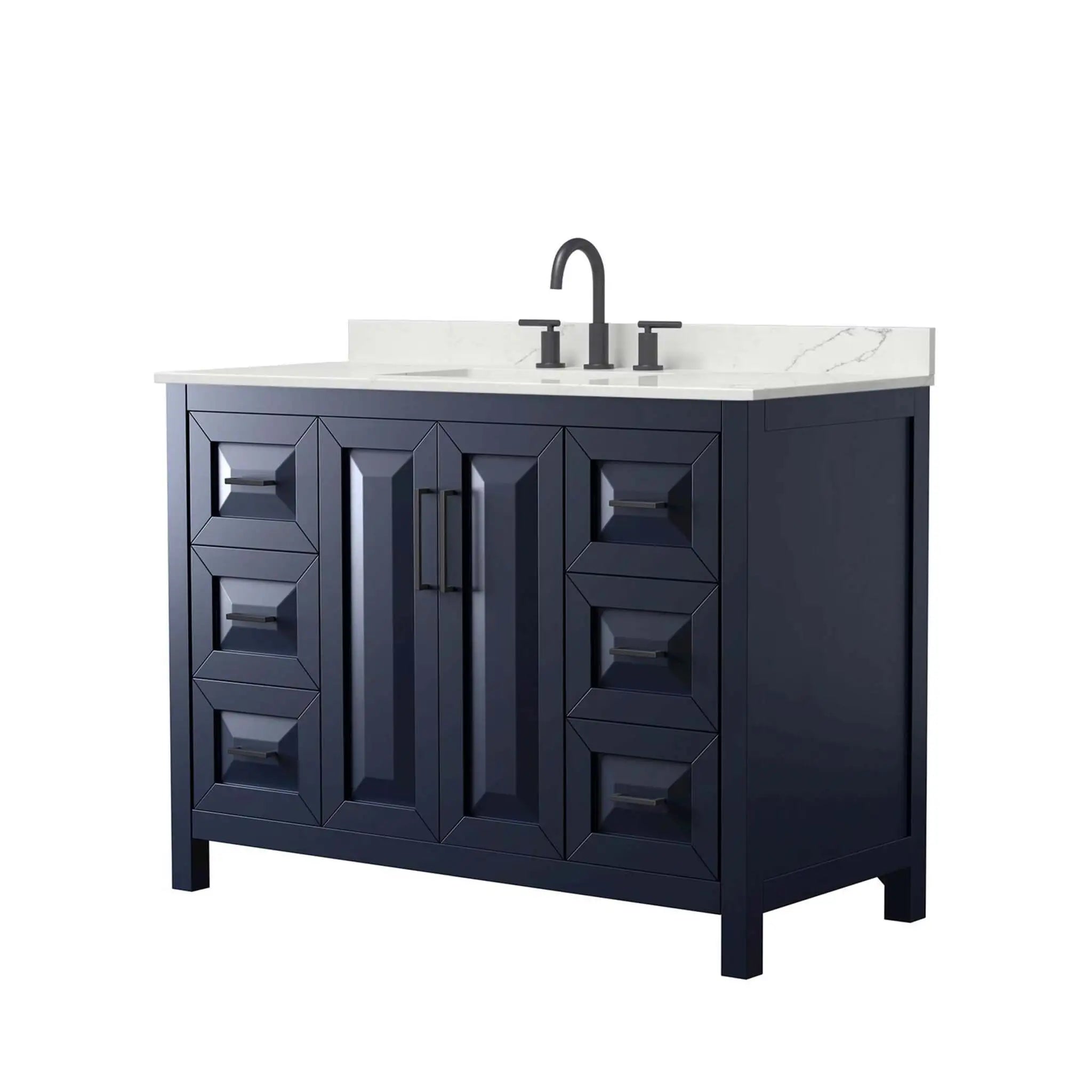 48" Daria Single Bathroom Vanity in Dark Blue with Matte Black Trim by Wyndham
