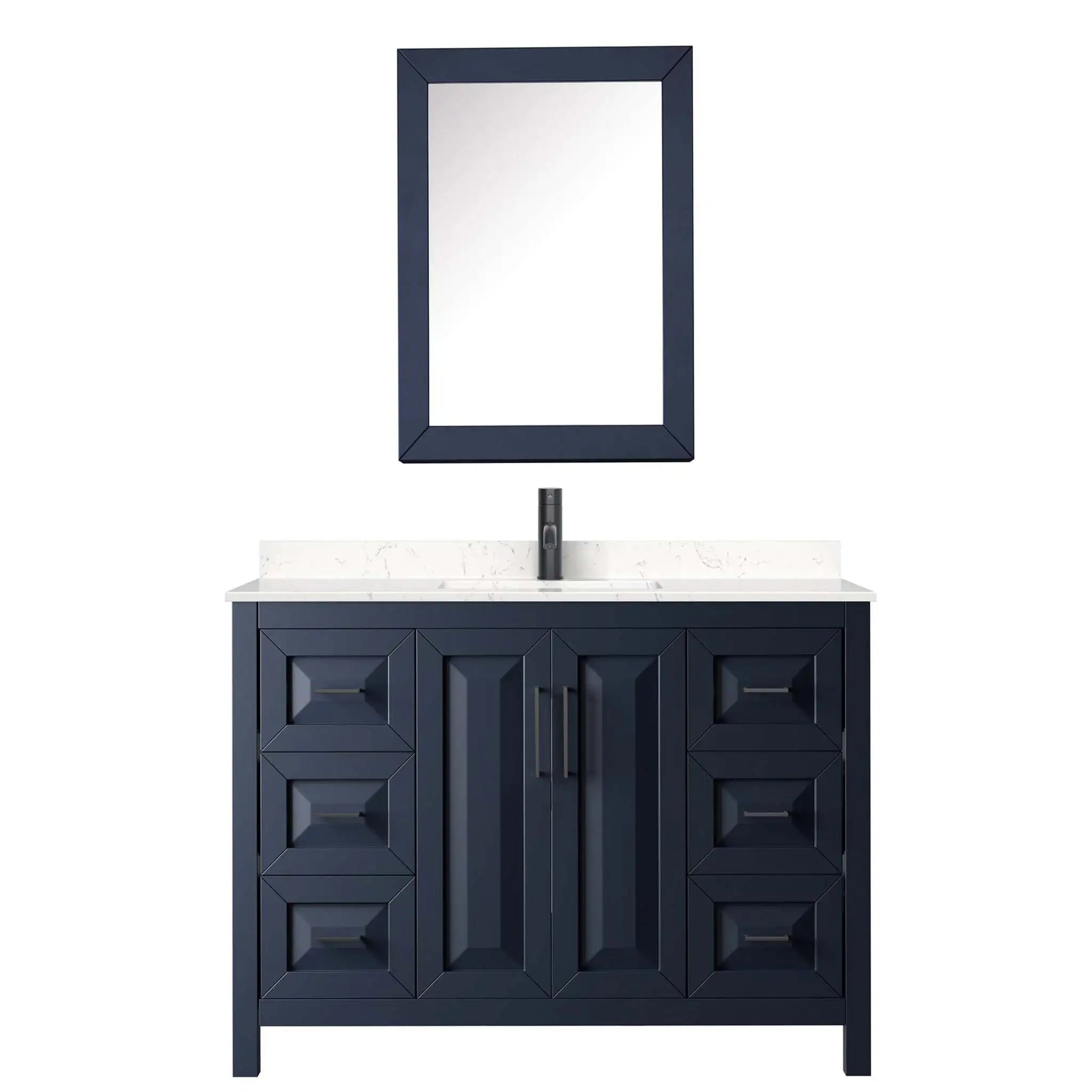 48" Daria Single Bathroom Vanity in Dark Blue with Matte Black Trim & Medicine Cabinet by Wyndham