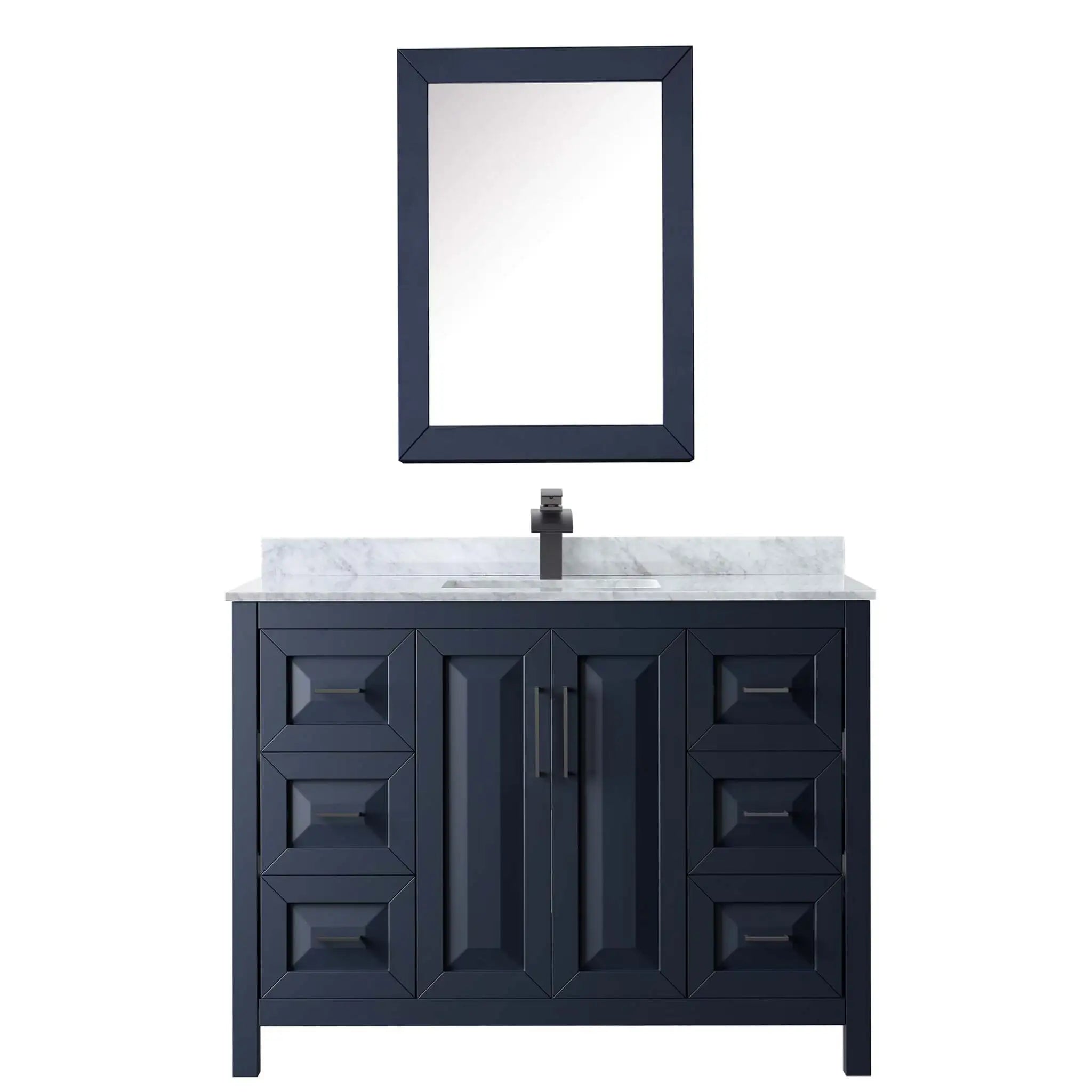48" Daria Single Bathroom Vanity in Dark Blue with Matte Black Trim & Medicine Cabinet by Wyndham
