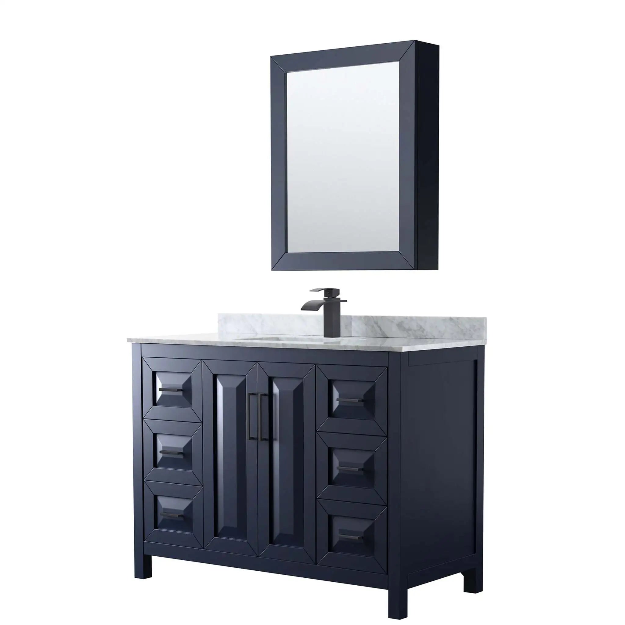 48" Daria Single Bathroom Vanity in Dark Blue with Matte Black Trim & Medicine Cabinet by Wyndham