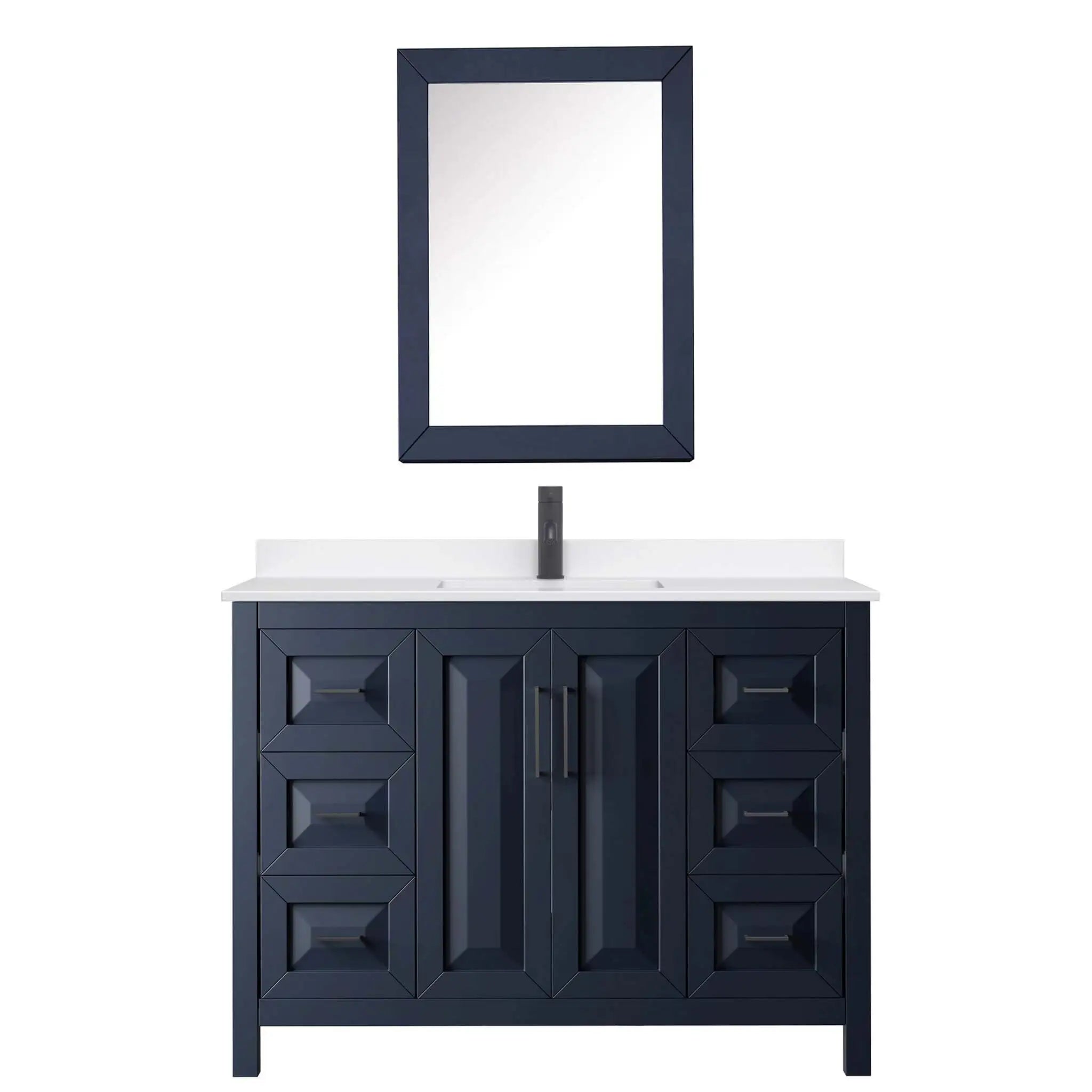 48" Daria Single Bathroom Vanity in Dark Blue with Matte Black Trim & Medicine Cabinet by Wyndham