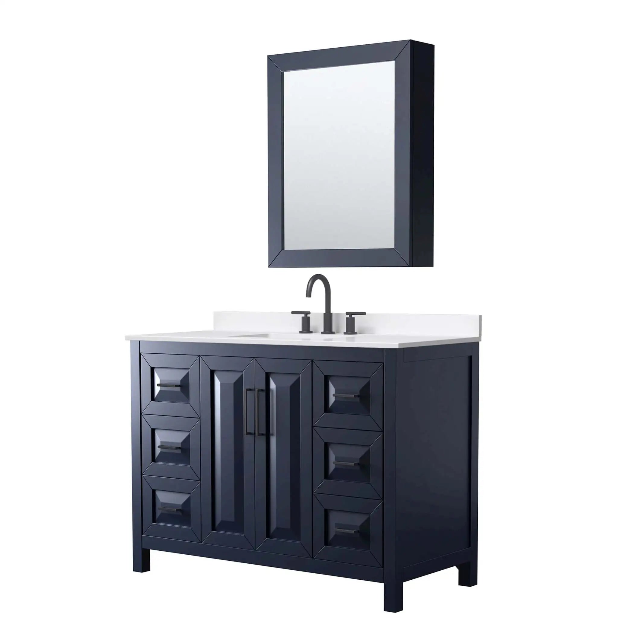 48" Daria Single Bathroom Vanity in Dark Blue with Matte Black Trim & Medicine Cabinet by Wyndham