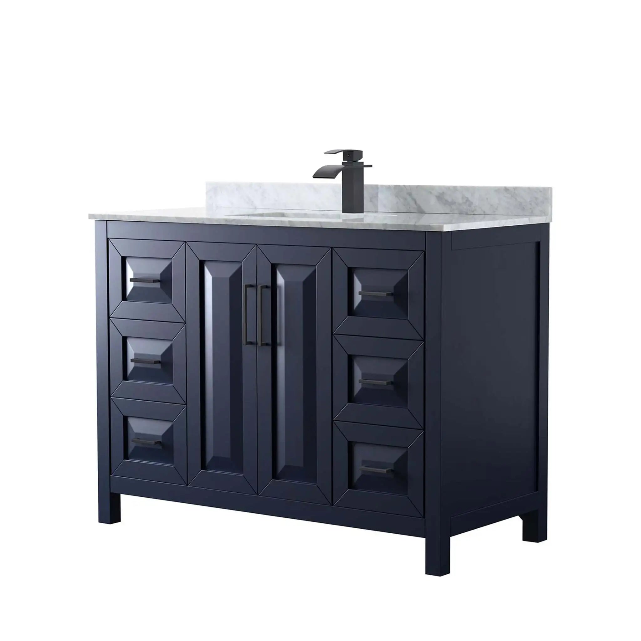 48" Daria Single Bathroom Vanity in Dark Blue with Matte Black Trim by Wyndham