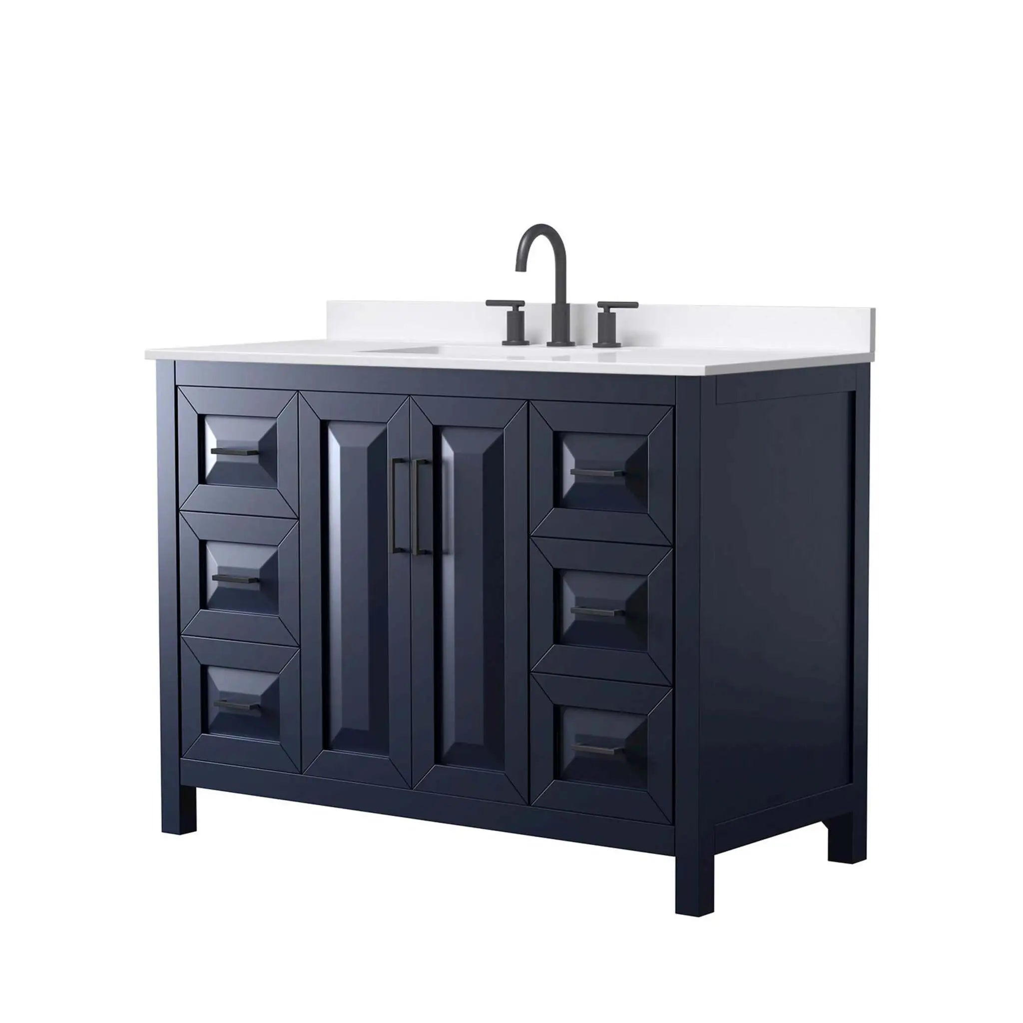 48" Daria Single Bathroom Vanity in Dark Blue with Matte Black Trim by Wyndham