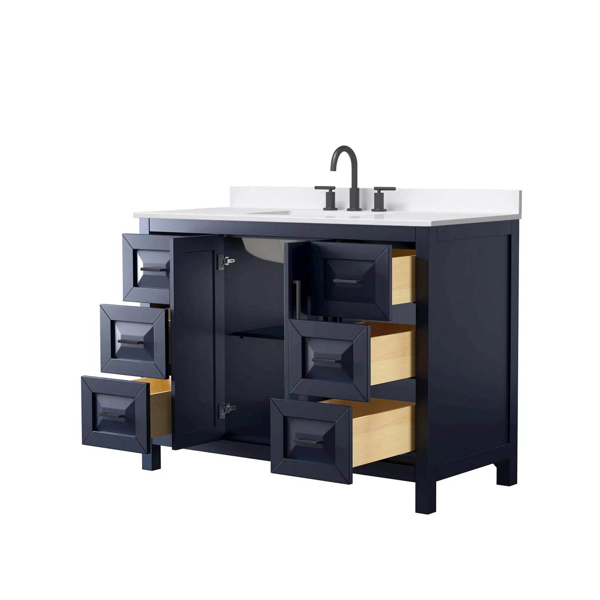 48" Daria Single Bathroom Vanity in Dark Blue with Matte Black Trim by Wyndham