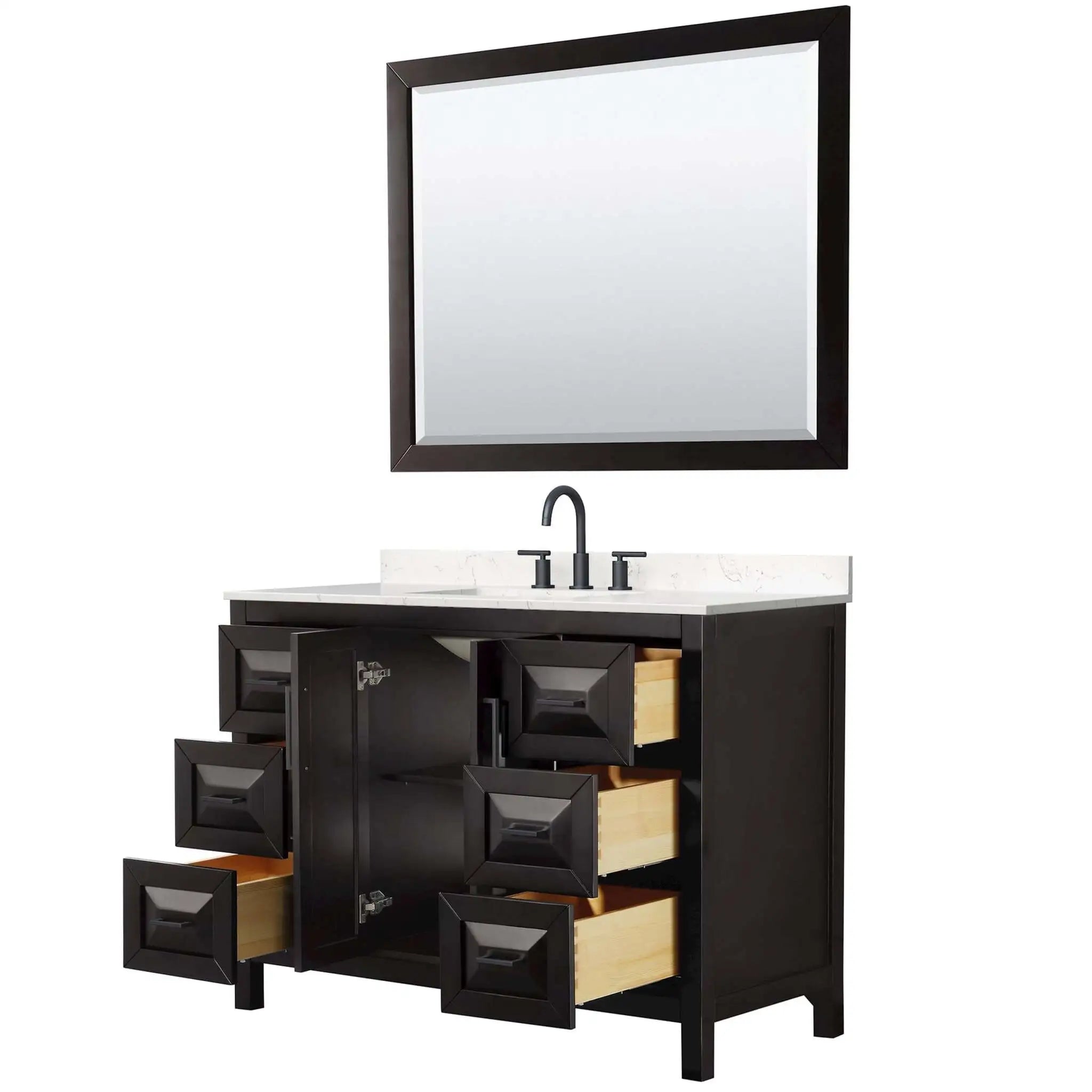 48" Daria Single Bathroom Vanity in Dark Espresso with Matte Black Trim & 46" Mirror by Wyndham