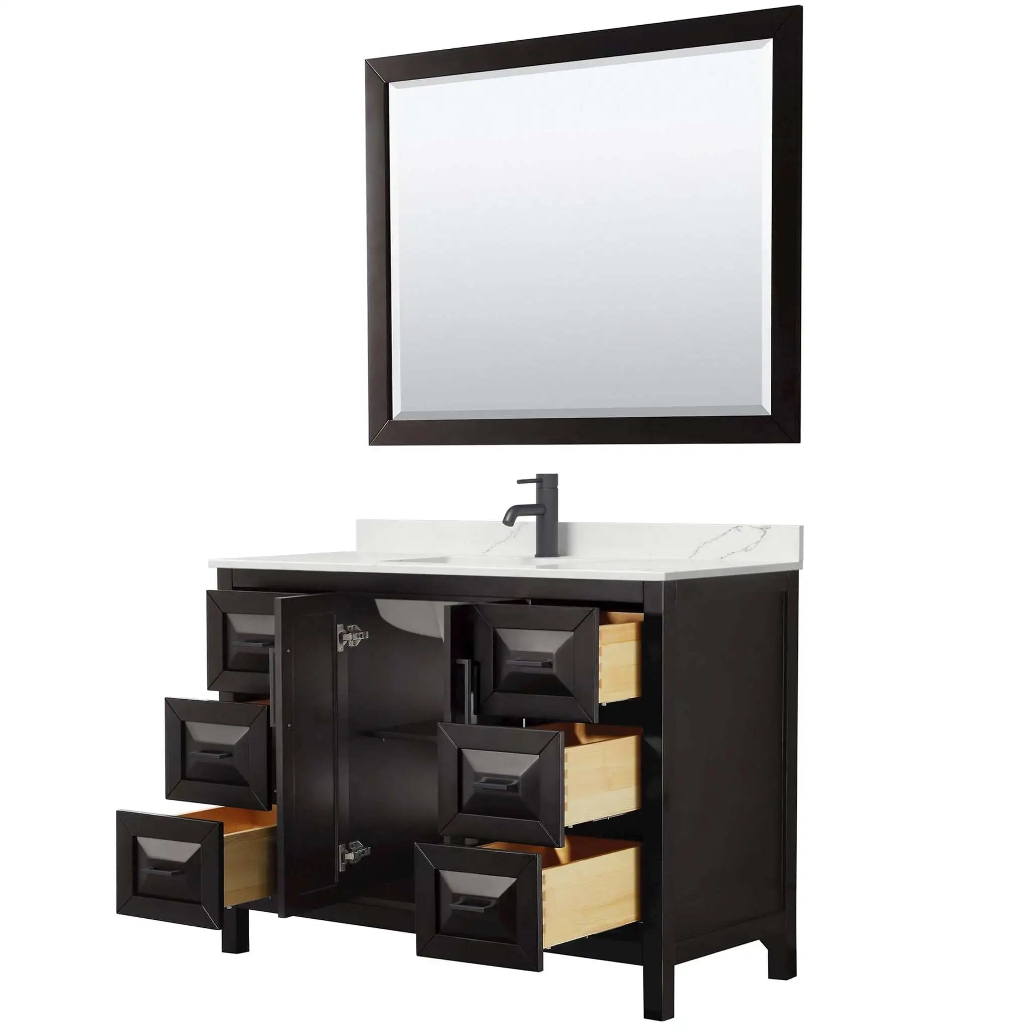 48" Daria Single Bathroom Vanity in Dark Espresso with Matte Black Trim & 46" Mirror by Wyndham