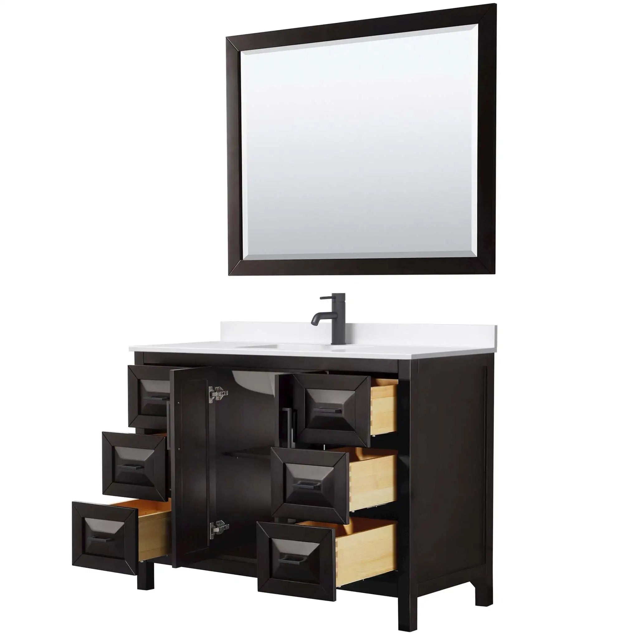 48" Daria Single Bathroom Vanity in Dark Espresso with Matte Black Trim & 46" Mirror by Wyndham