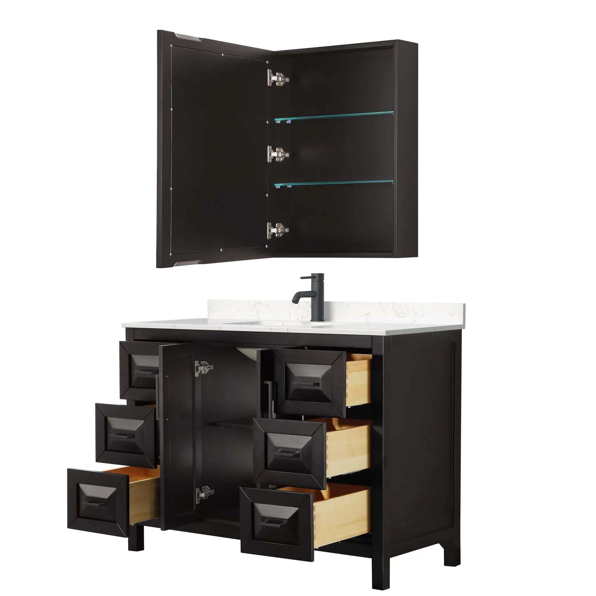 48" Daria Single Bathroom Vanity in Dark Espresso with Matte Black Trim & Medicine Cabinet by Wyndham