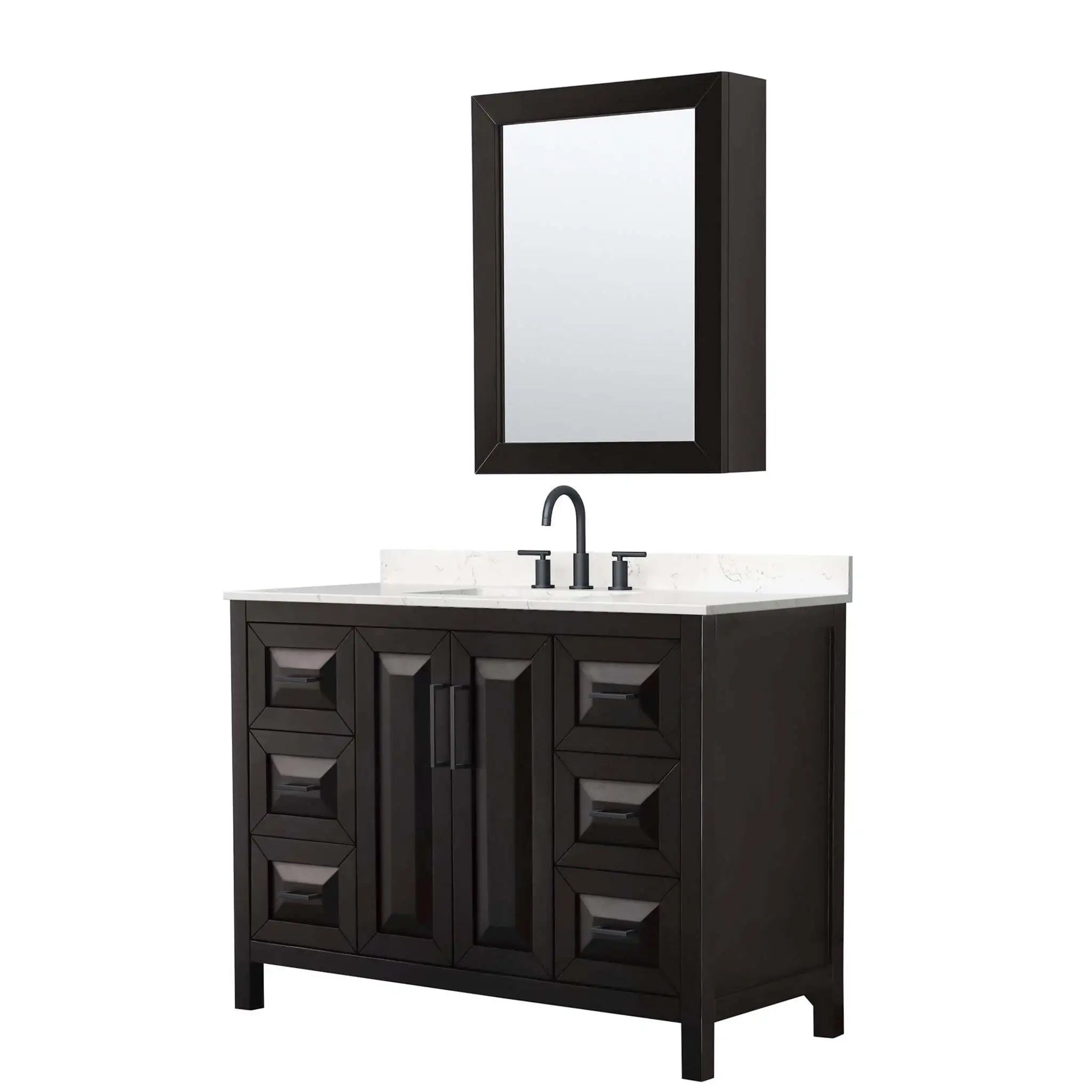 48" Daria Single Bathroom Vanity in Dark Espresso with Matte Black Trim & Medicine Cabinet by Wyndham