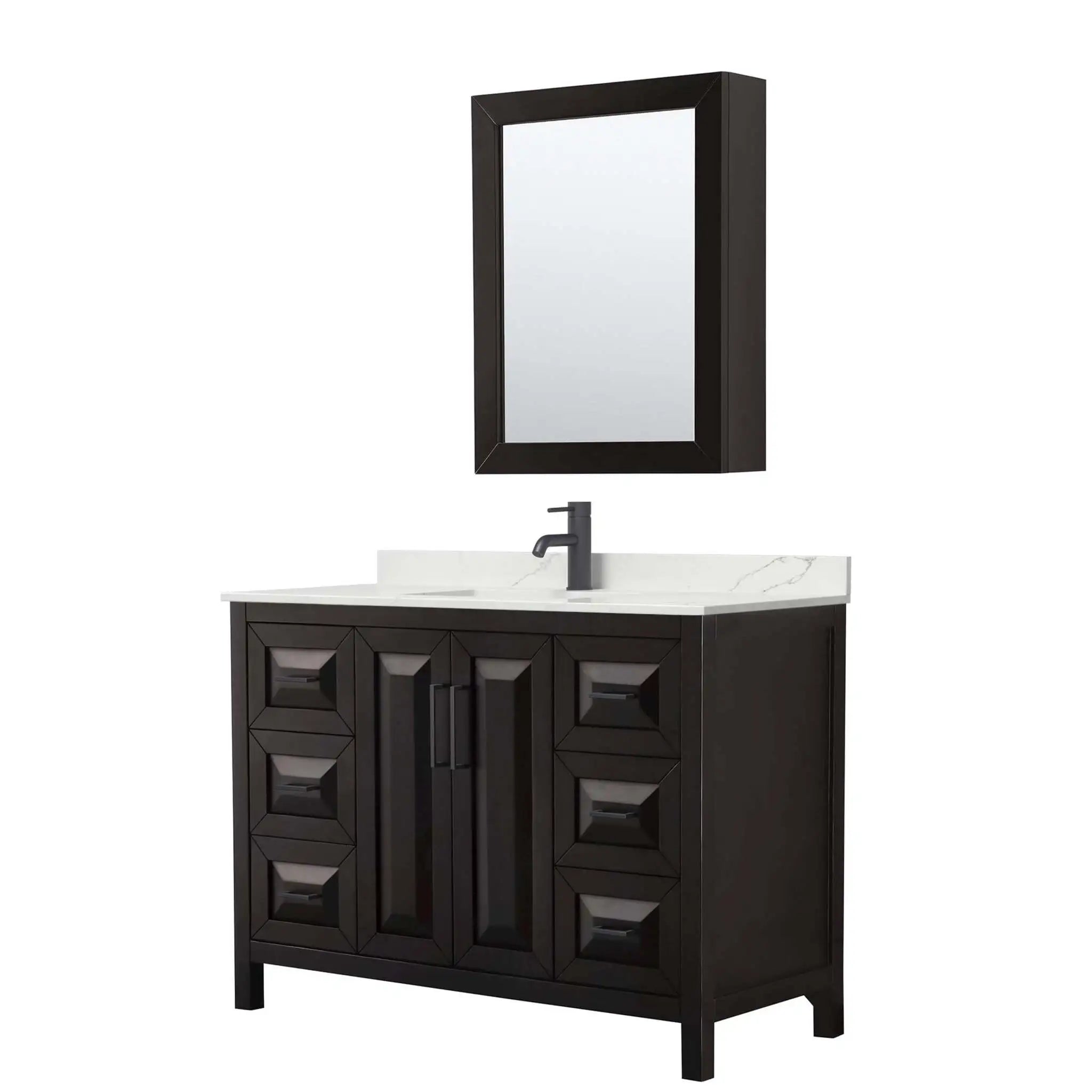 48" Daria Single Bathroom Vanity in Dark Espresso with Matte Black Trim & Medicine Cabinet by Wyndham