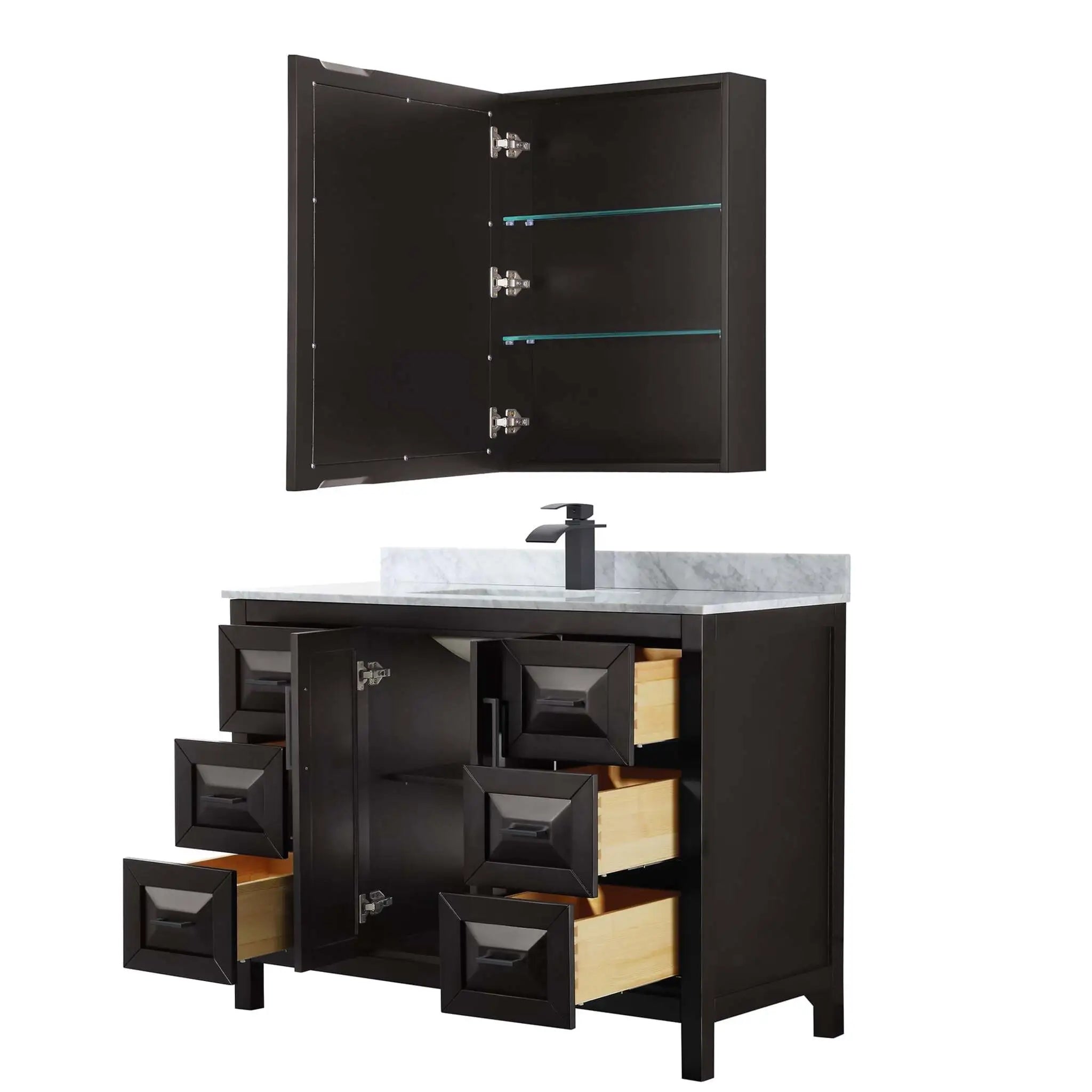 48" Daria Single Bathroom Vanity in Dark Espresso with Matte Black Trim & Medicine Cabinet by Wyndham