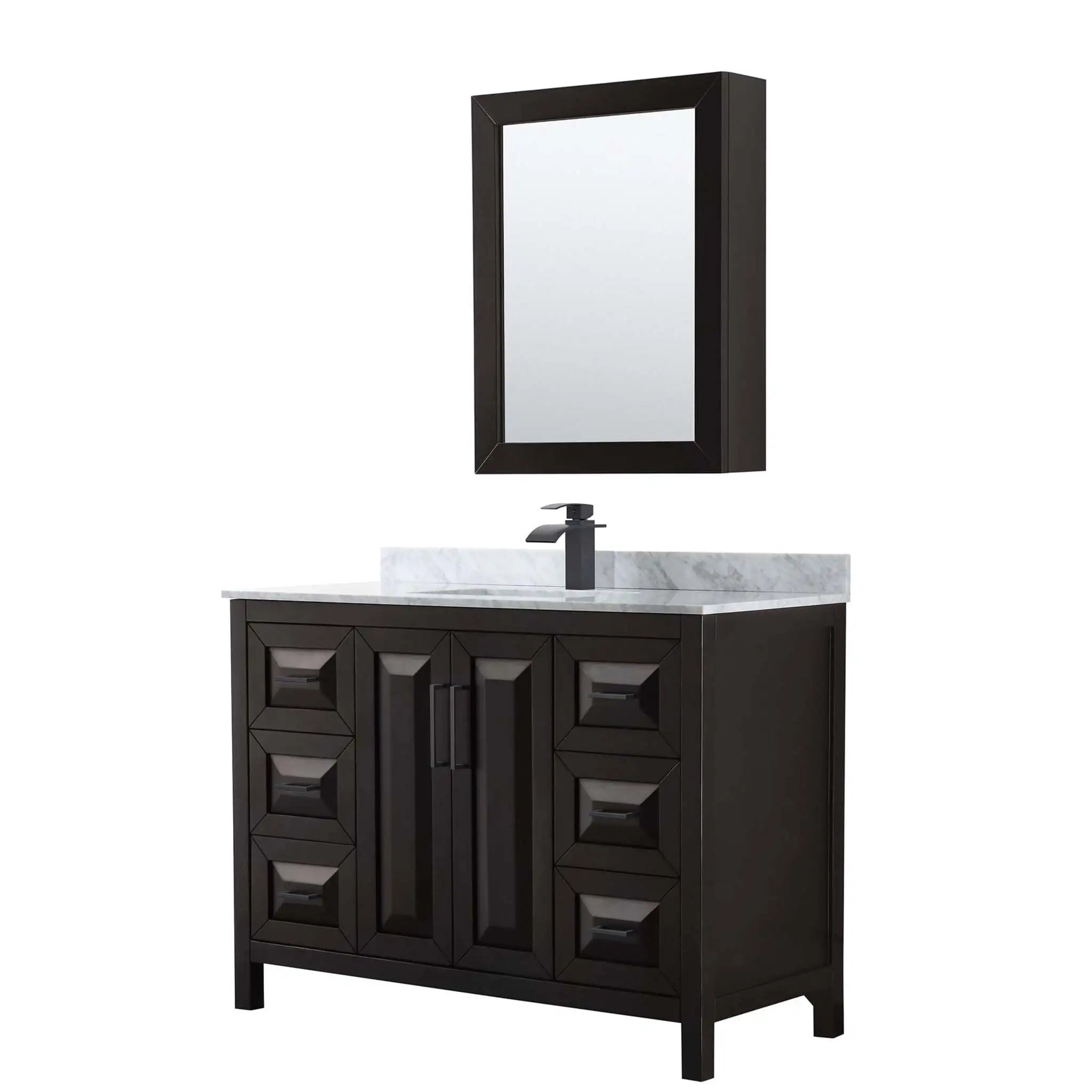 48" Daria Single Bathroom Vanity in Dark Espresso with Matte Black Trim & Medicine Cabinet by Wyndham