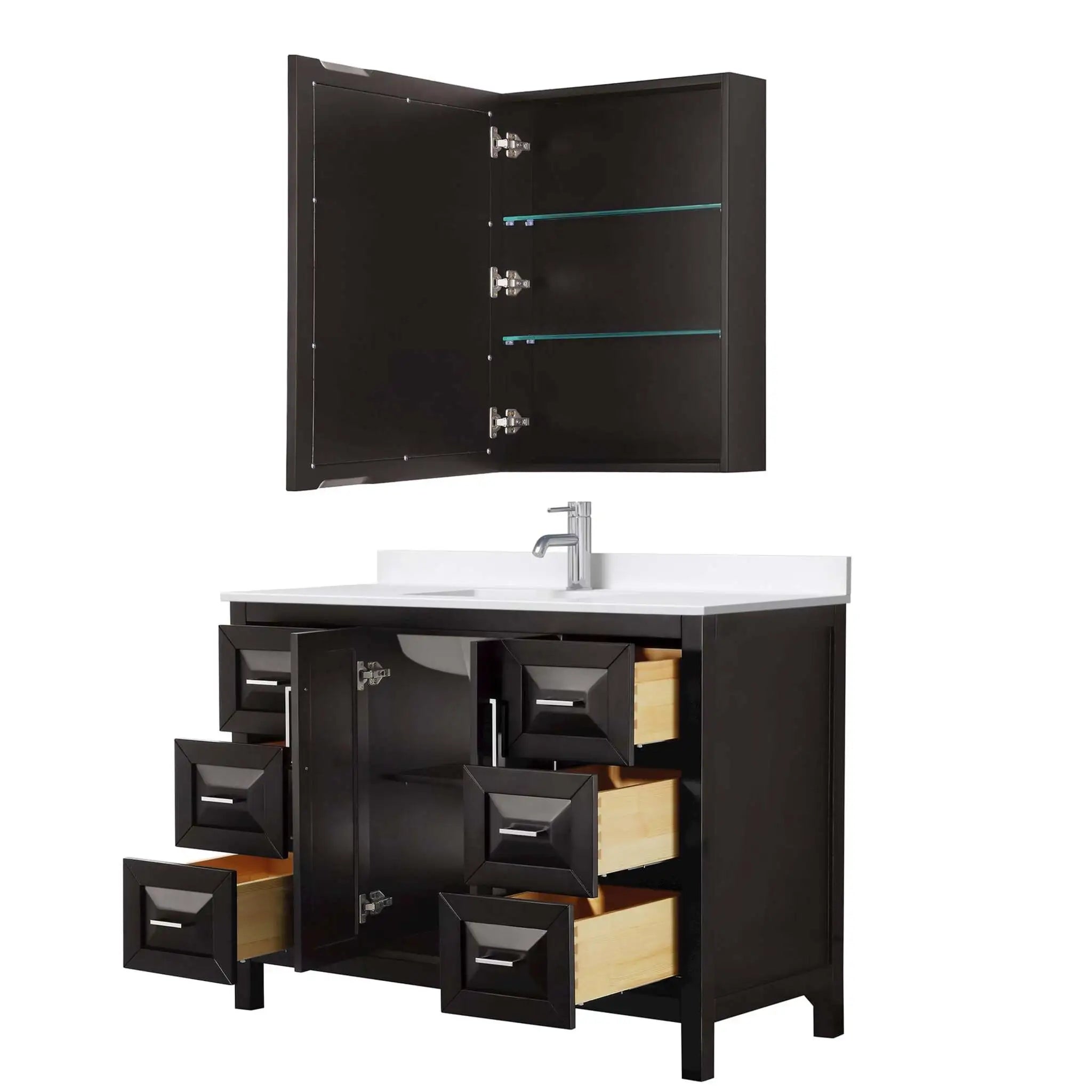 48" Daria Single Bathroom Vanity in Dark Espresso with Polished Chrome Trim & Medicine Cabinet by Wyndham