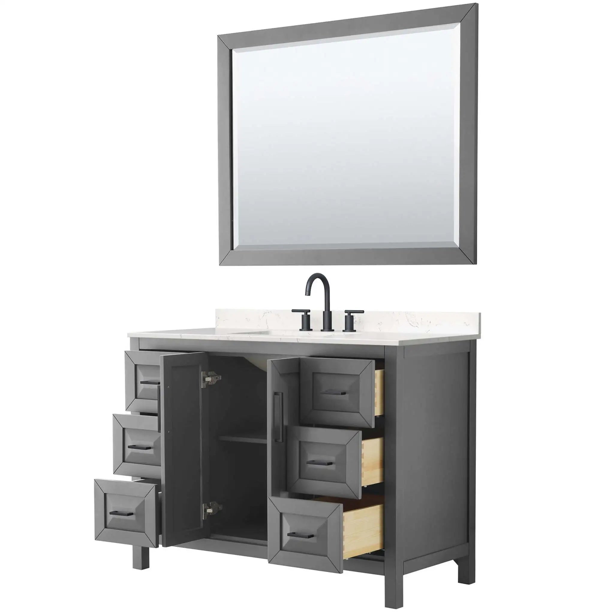 48" Daria Single Bathroom Vanity in Dark Gray with Matte Black Trim & 46" Mirror by Wyndham