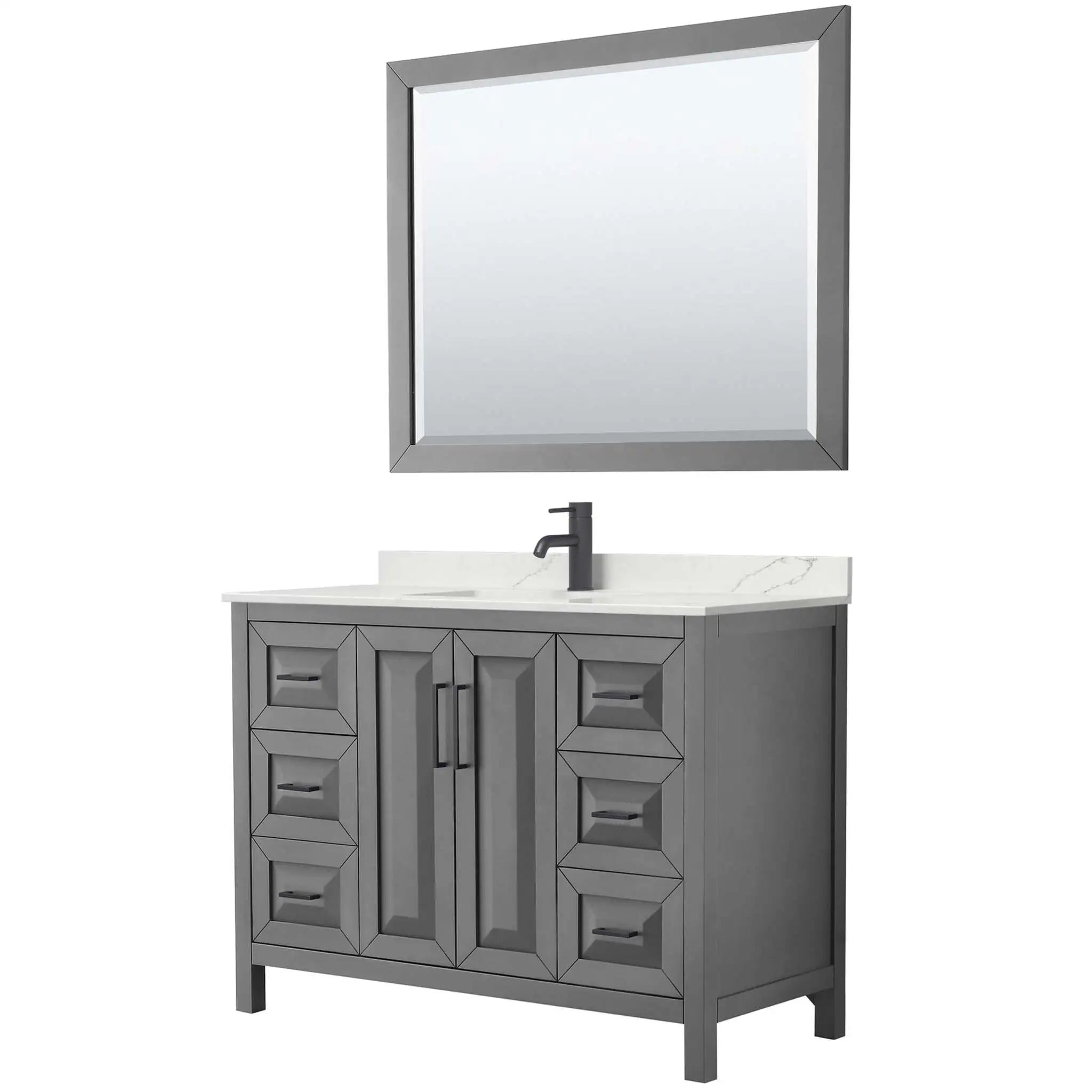 48" Daria Single Bathroom Vanity in Dark Gray with Matte Black Trim & 46" Mirror by Wyndham