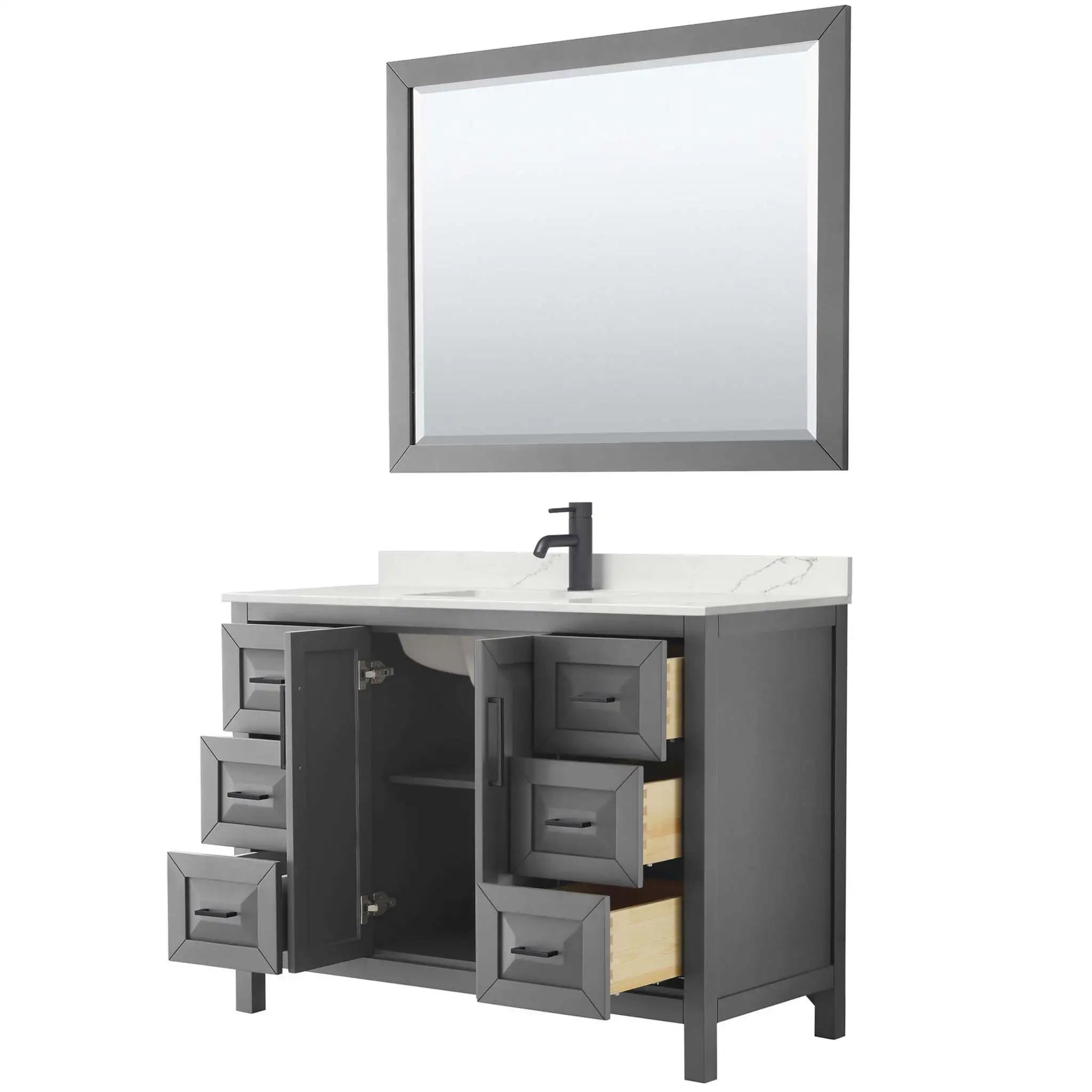 48" Daria Single Bathroom Vanity in Dark Gray with Matte Black Trim & 46" Mirror by Wyndham