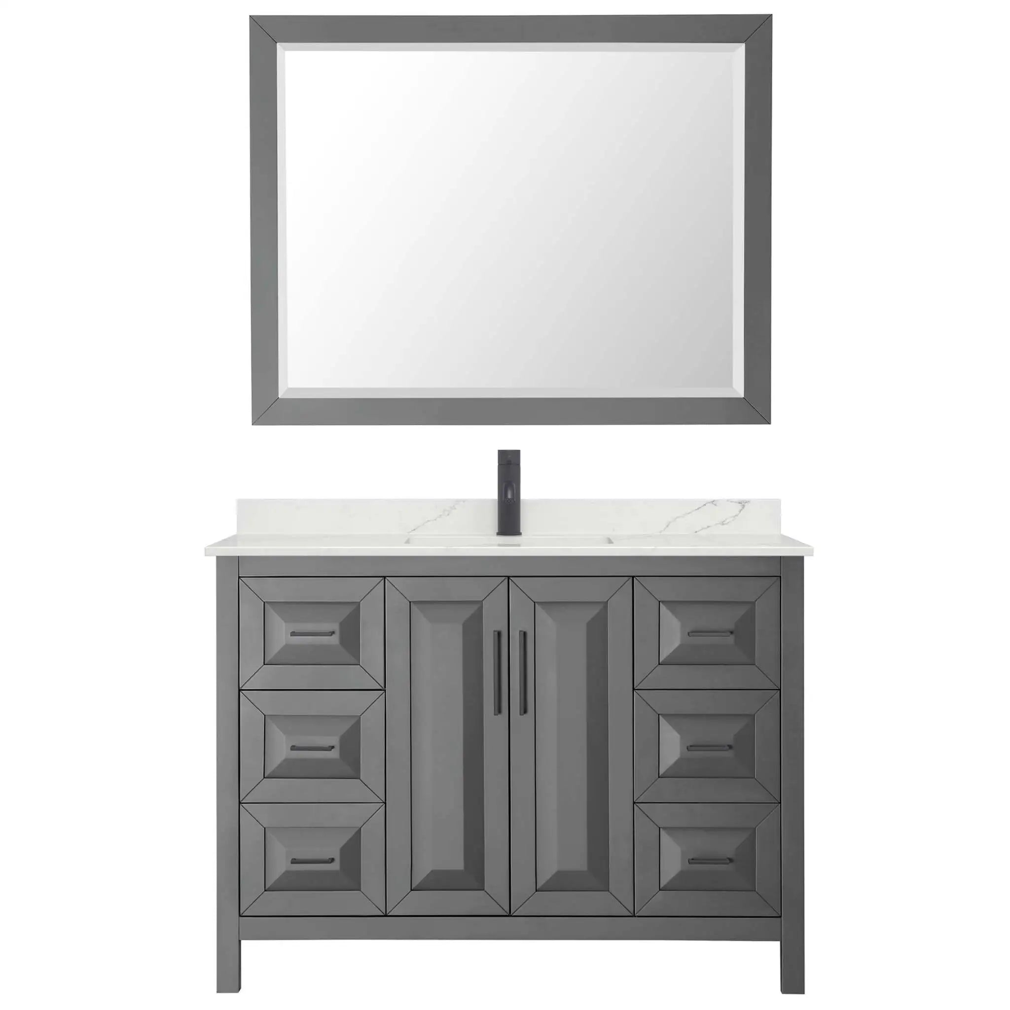 48" Daria Single Bathroom Vanity in Dark Gray with Matte Black Trim & 46" Mirror by Wyndham
