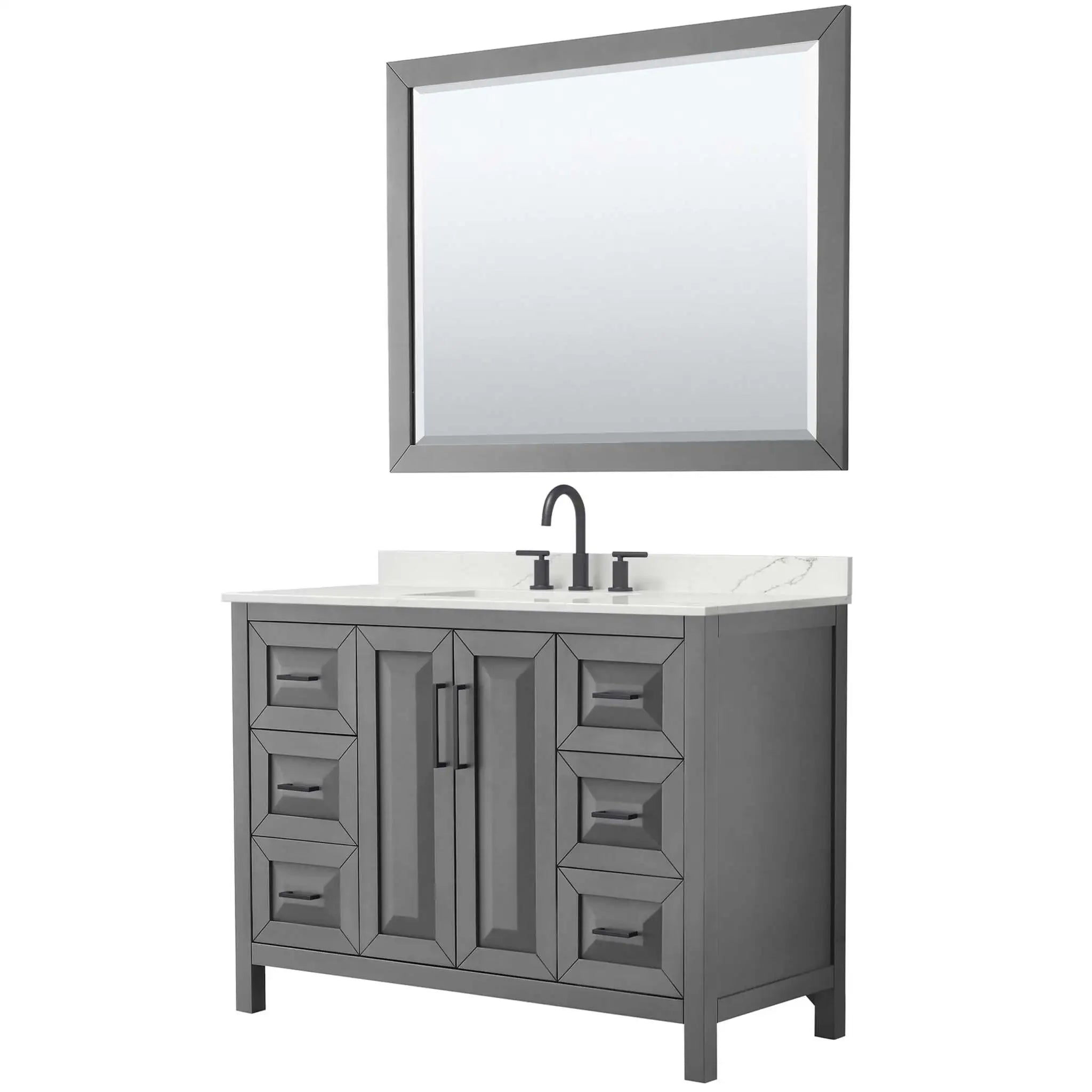 48" Daria Single Bathroom Vanity in Dark Gray with Matte Black Trim & 46" Mirror by Wyndham
