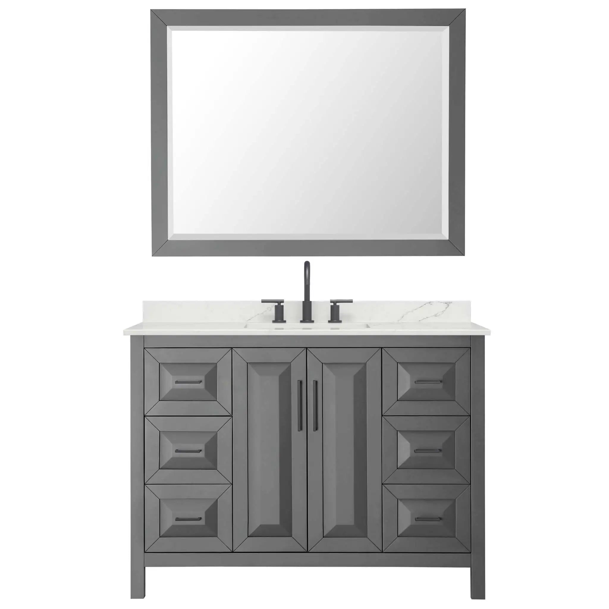 48" Daria Single Bathroom Vanity in Dark Gray with Matte Black Trim & 46" Mirror by Wyndham