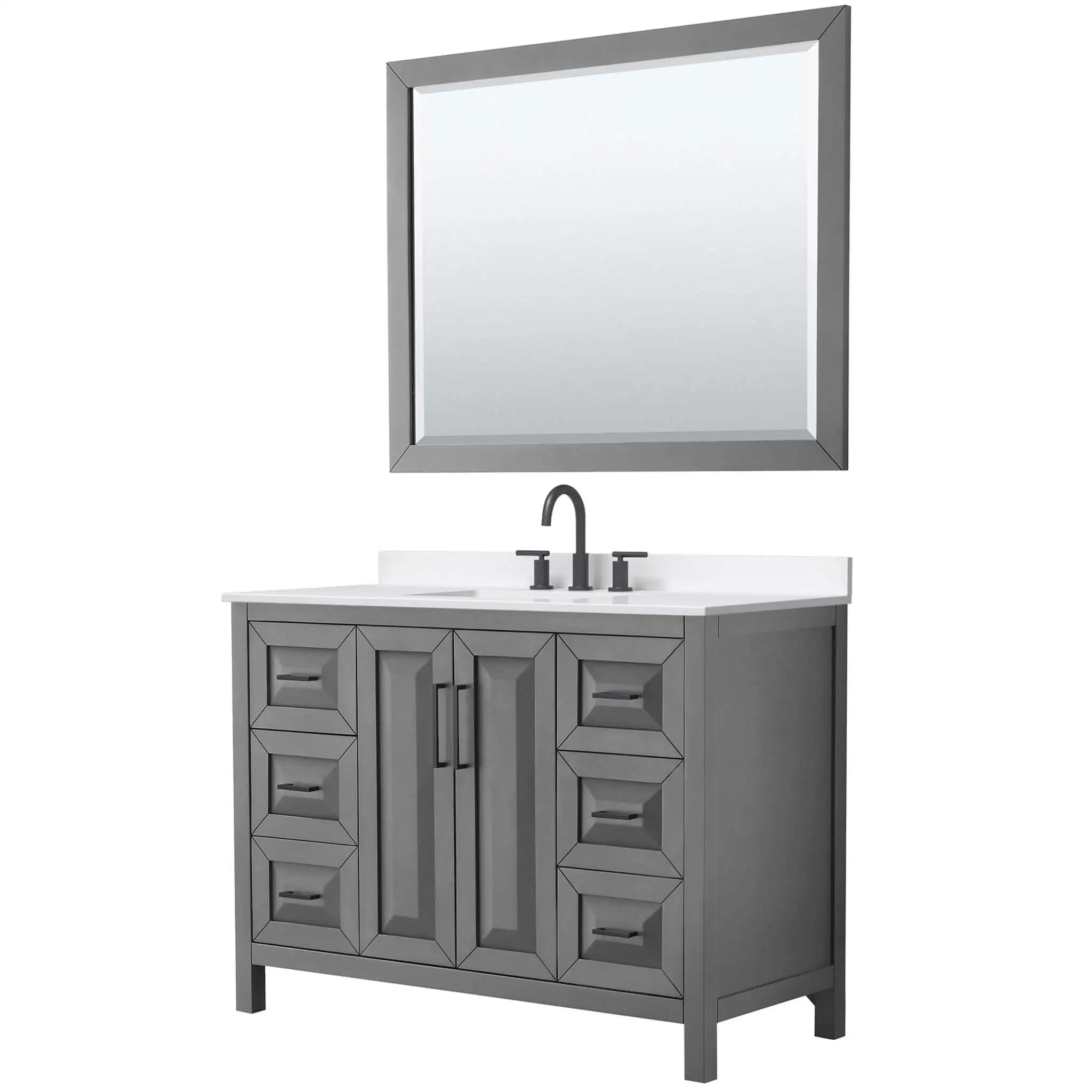 48" Daria Single Bathroom Vanity in Dark Gray with Matte Black Trim & 46" Mirror by Wyndham