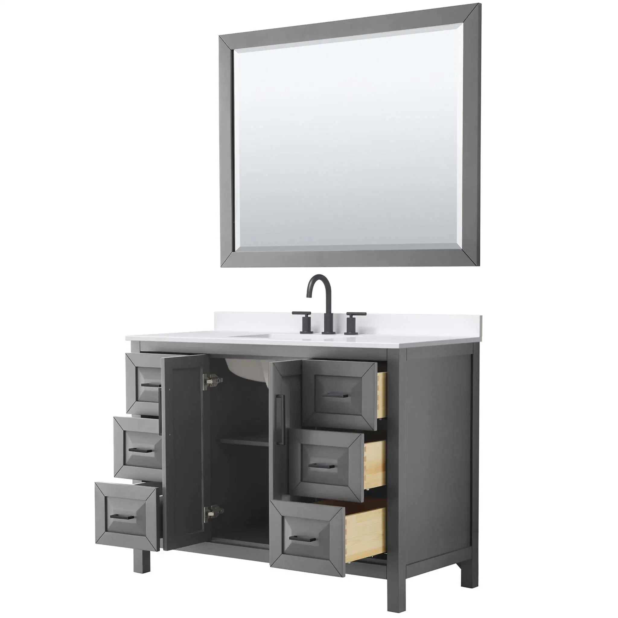 48" Daria Single Bathroom Vanity in Dark Gray with Matte Black Trim & 46" Mirror by Wyndham