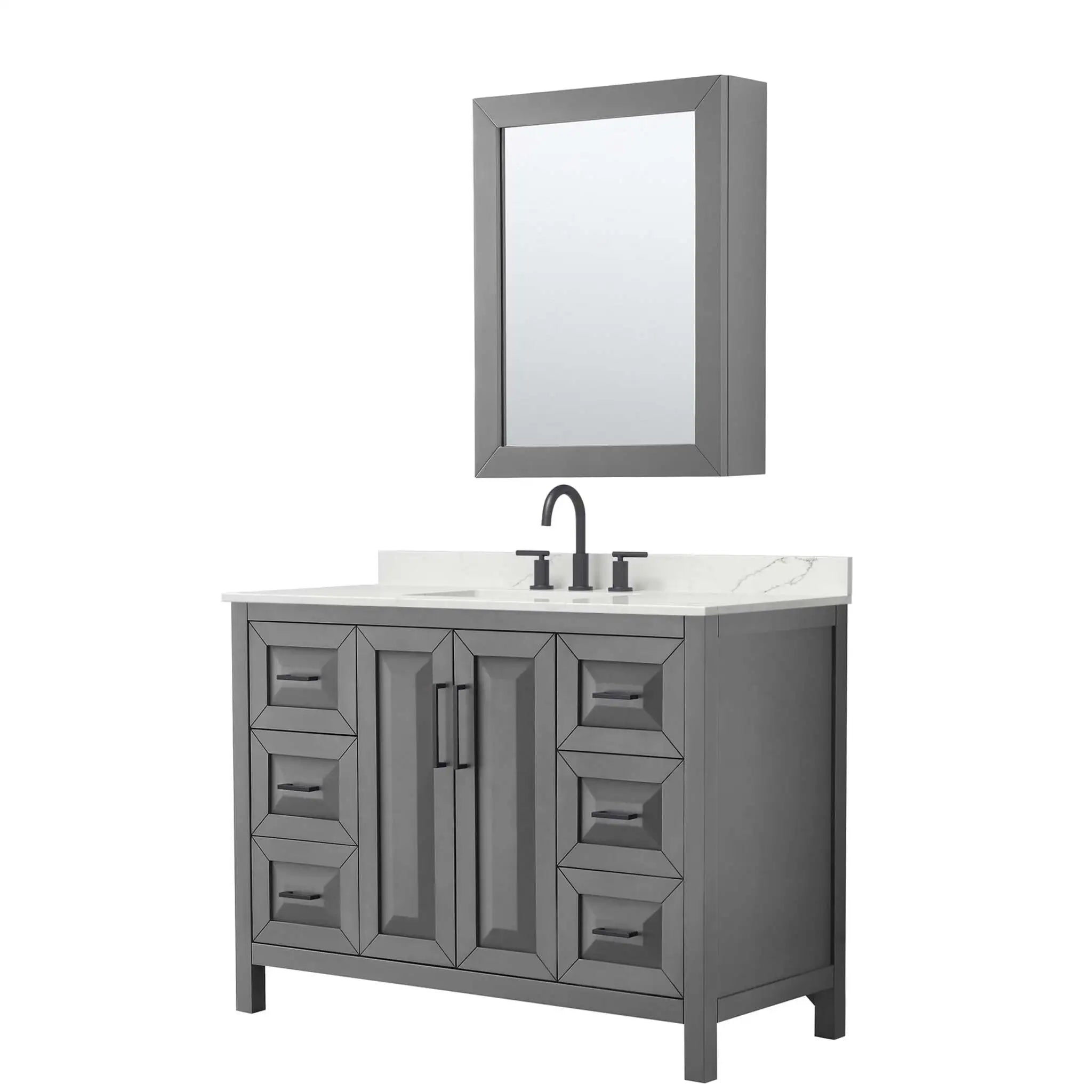 48" Daria Single Bathroom Vanity in Dark Gray with Matte Black Trim & Medicine Cabinet by Wyndham