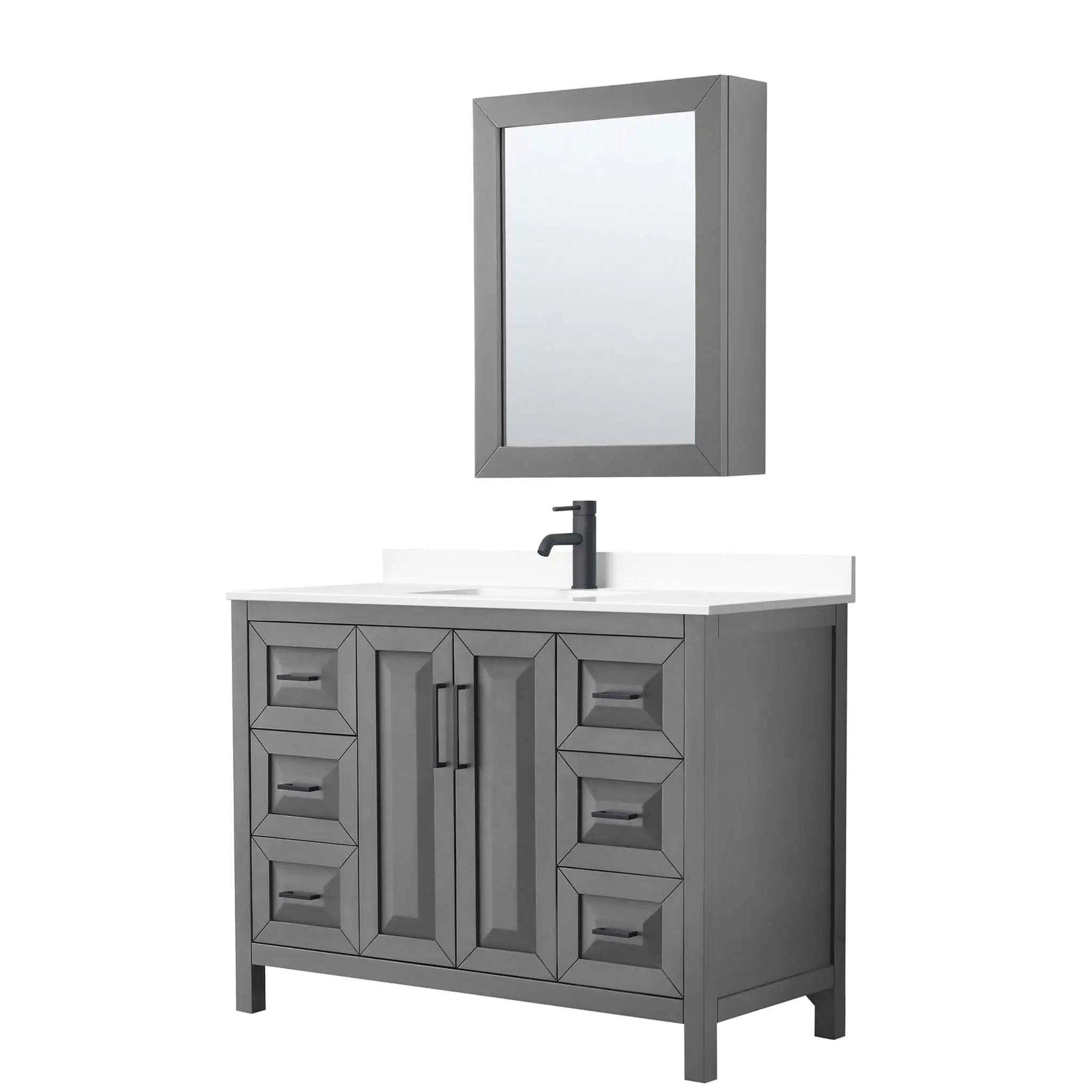 48" Daria Single Bathroom Vanity in Dark Gray with Matte Black Trim & Medicine Cabinet by Wyndham