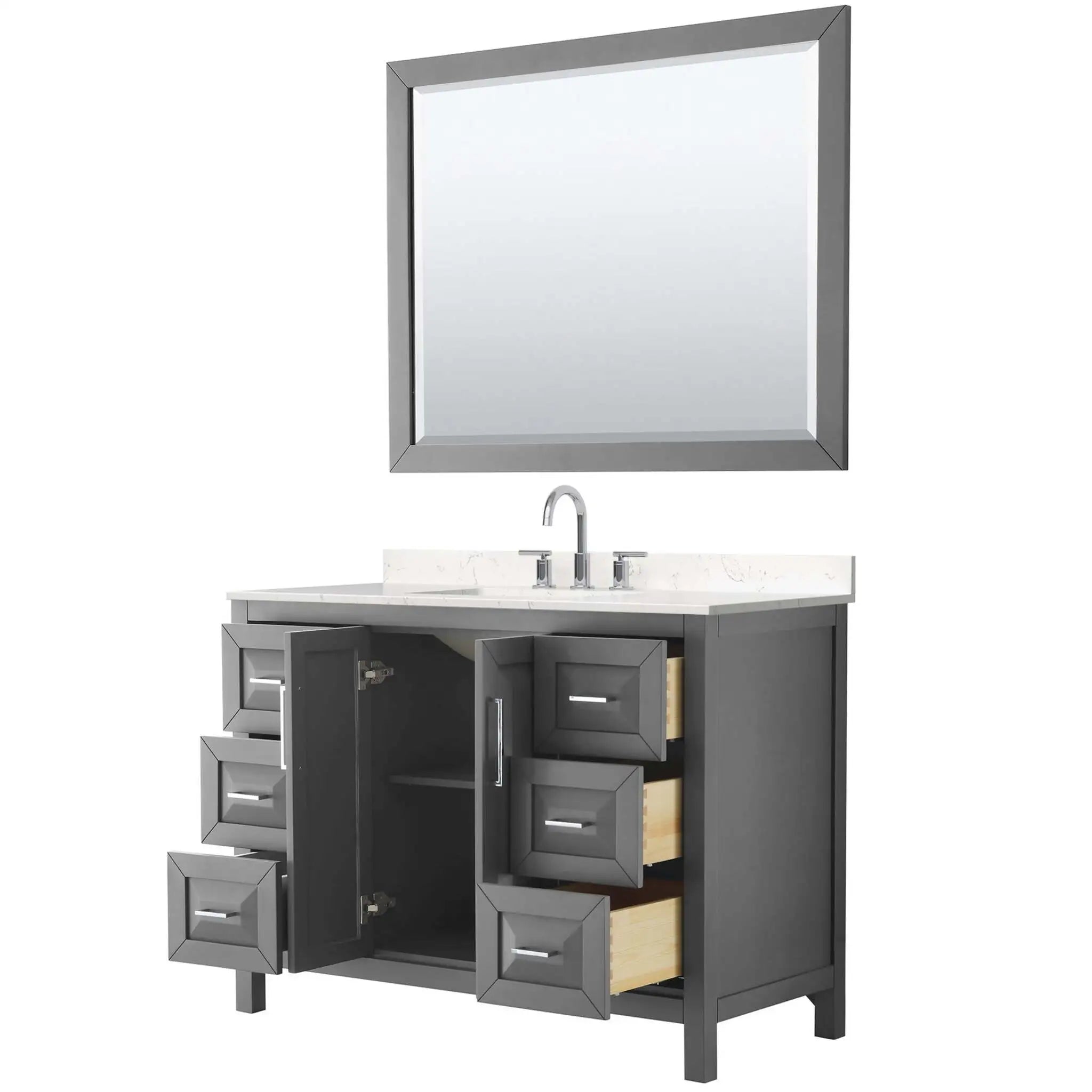 48" Daria Single Bathroom Vanity in Dark Gray with Polished Chrome Trim & 46" Mirror by Wyndham
