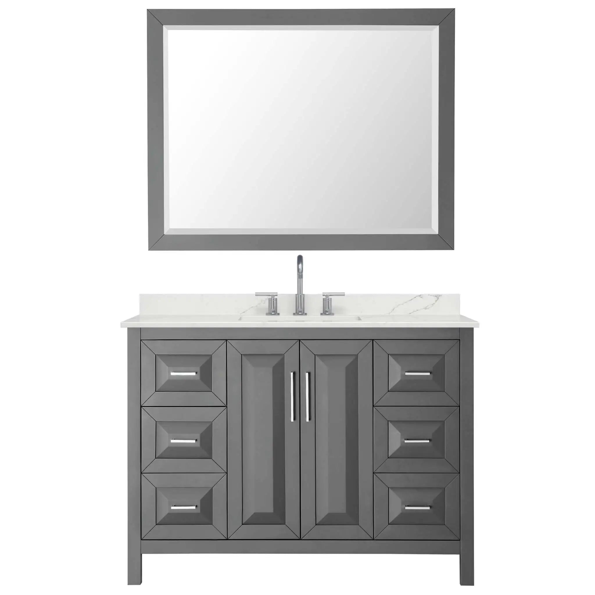 48" Daria Single Bathroom Vanity in Dark Gray with Polished Chrome Trim & 46" Mirror by Wyndham