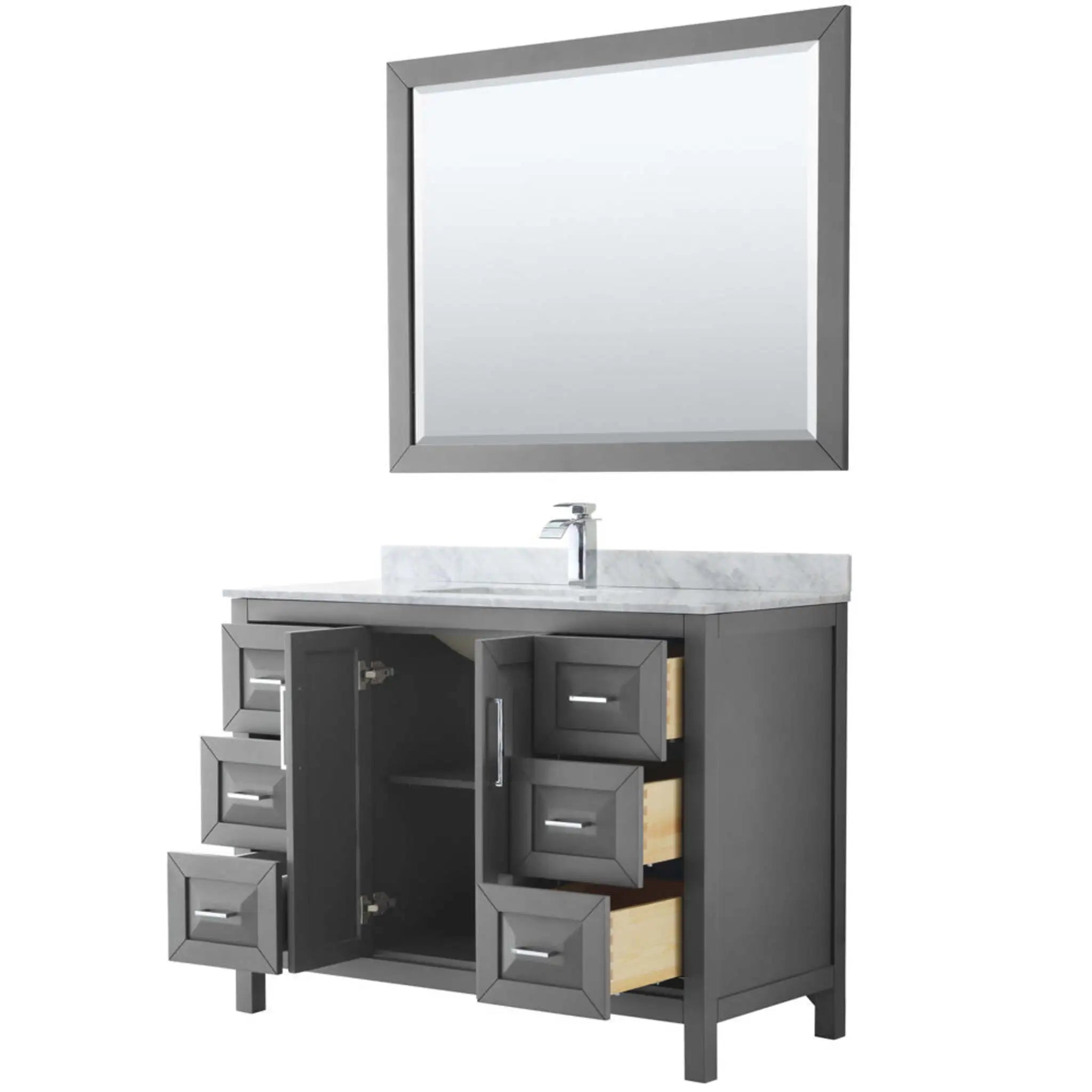 48" Daria Single Bathroom Vanity in Dark Gray with Polished Chrome Trim & 46" Mirror by Wyndham