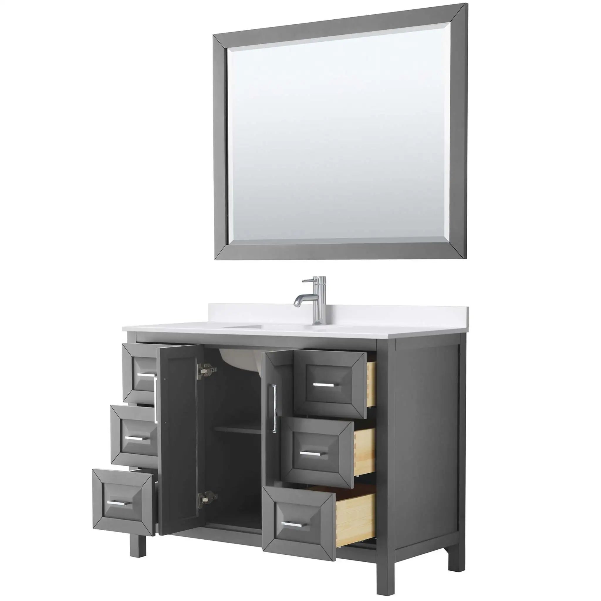 48" Daria Single Bathroom Vanity in Dark Gray with Polished Chrome Trim & 46" Mirror by Wyndham