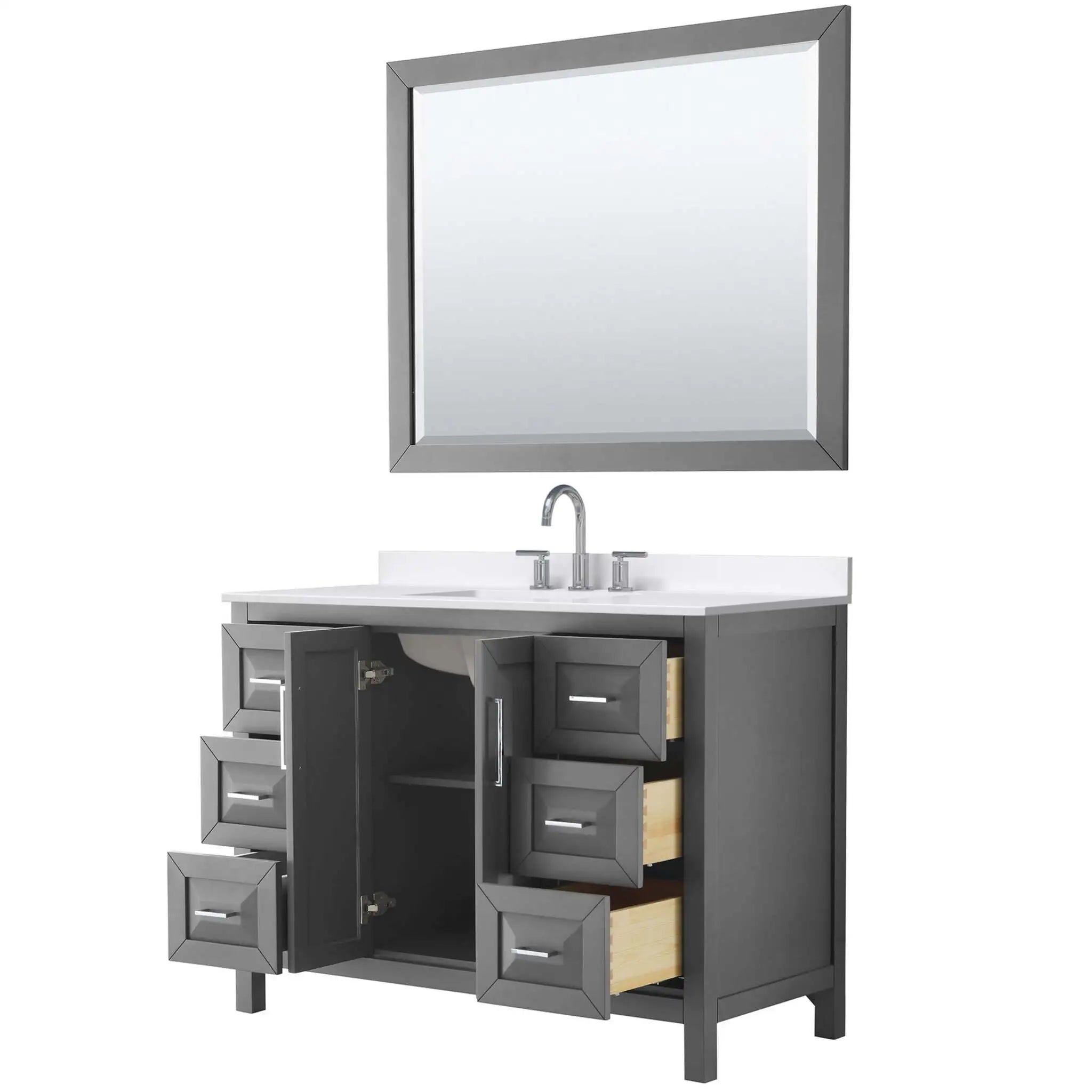 48" Daria Single Bathroom Vanity in Dark Gray with Polished Chrome Trim & 46" Mirror by Wyndham