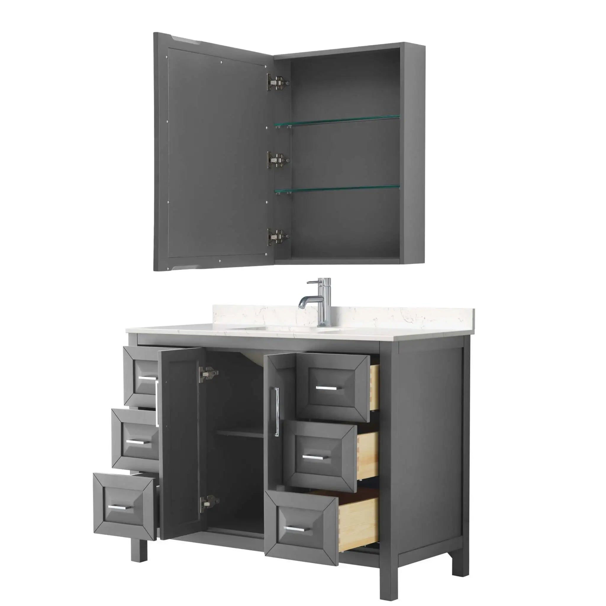 48" Daria Single Bathroom Vanity in Dark Gray with Polished Chrome Trim & Medicine Cabinet by Wyndham